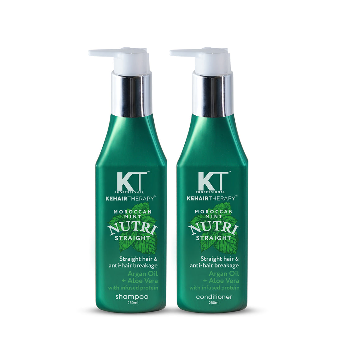 Moroccan Mint Nutri Straight Shampoo & Conditioner | Infused with Argan Oil & Aloe Vera | Straight Hair & Anti-Hair Breakage | Sulfate-Free, Paraben-Free | 250ml x 2