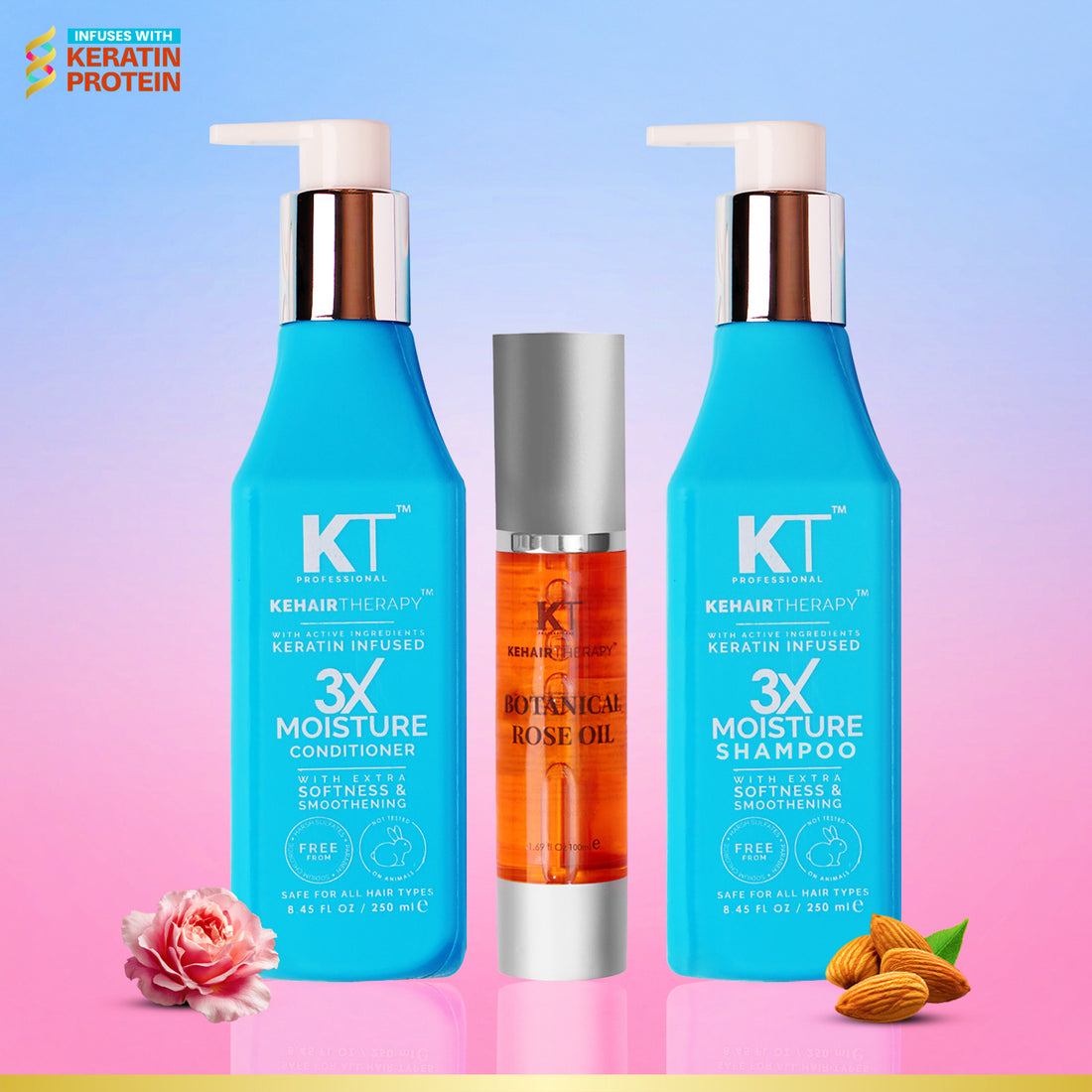 3X Moisture Shampoo & Conditioner 250ml + Botanical Rose Oil 50ml