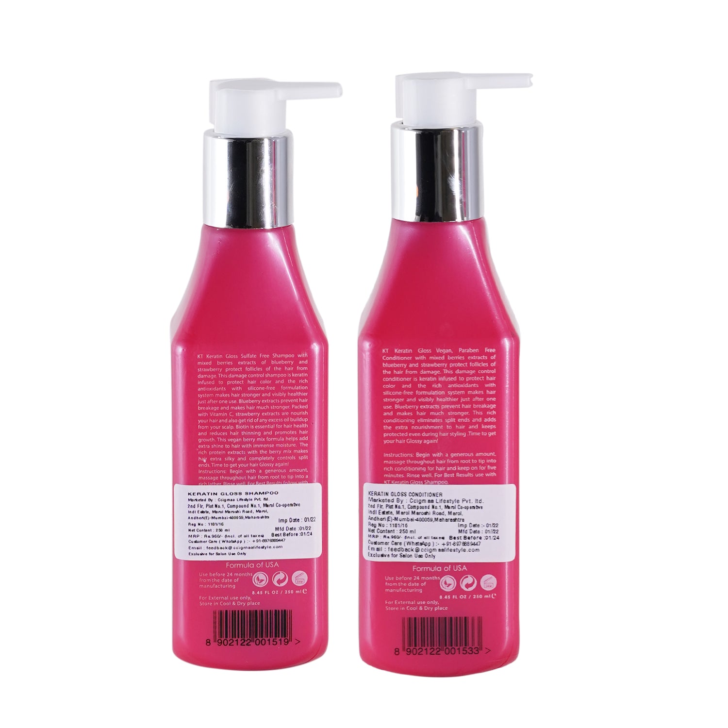 KERATIN GLOSS SHAMPOO &amp; CONDITIONER COMBO - 250 ML 