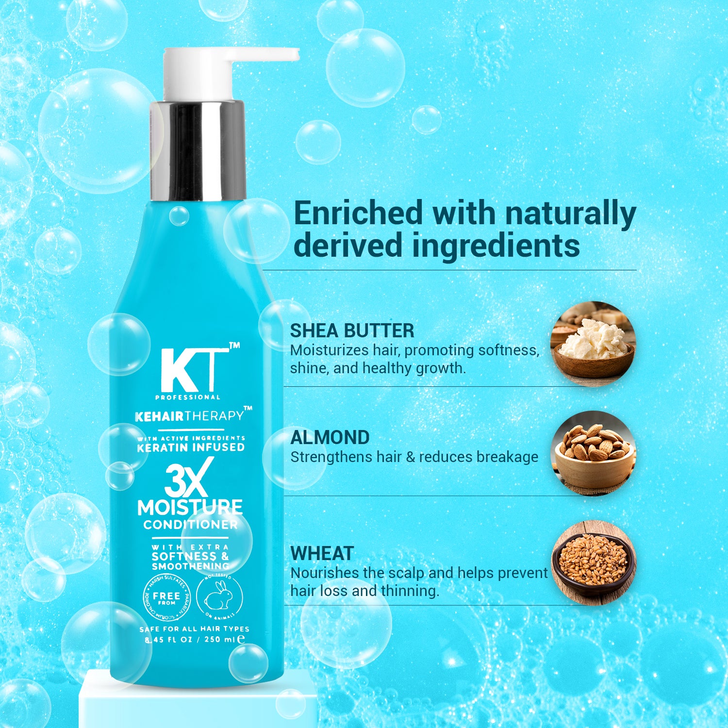 3X Moisture Conditioner | Keratin-Infused with Active Ingredients for Extra Softness & Smoothness | Sulfate-Free, Paraben-Free | 250ml