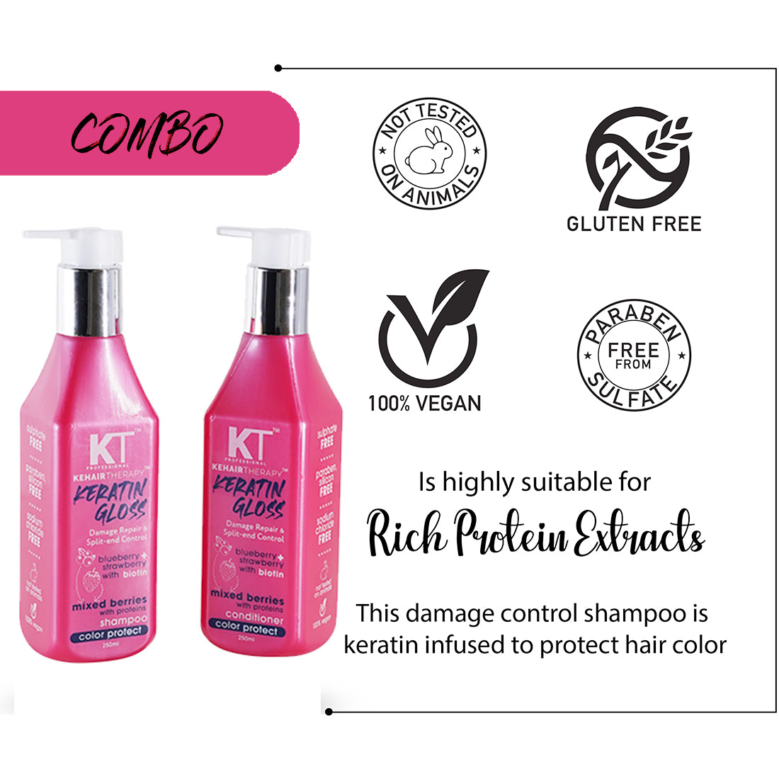 KERATIN GLOSS SHAMPOO &amp; CONDITIONER COMBO - 250 ML 