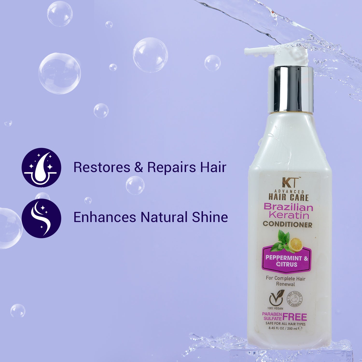 Brazilian Keratin Conditioner | Peppermint & Citrus| Restores, Repairs & Revitalizes Hair | Sulfate-Free, Paraben-Free | 250ml