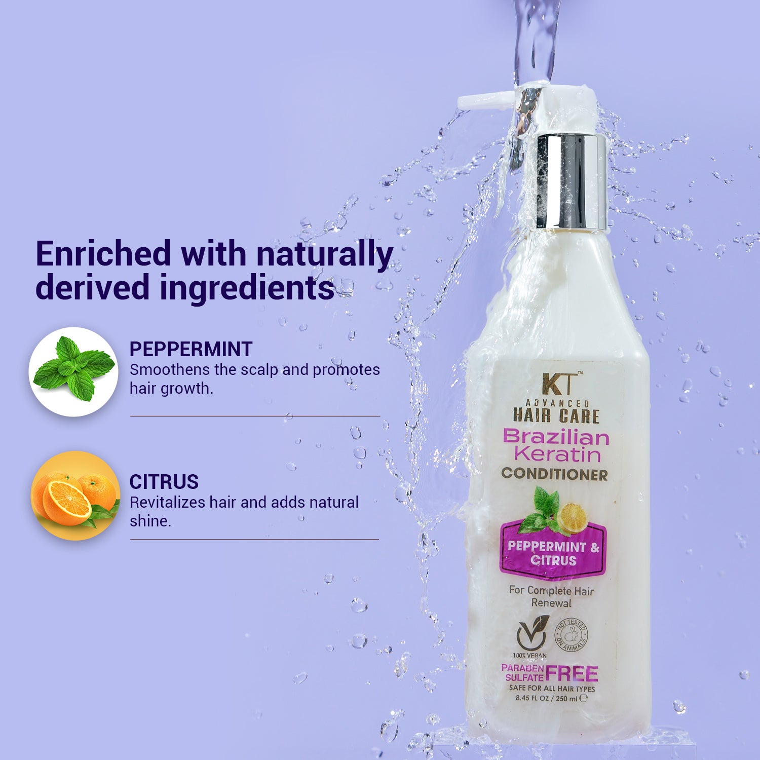 Brazilian Keratin Conditioner | Peppermint & Citrus| Restores, Repairs & Revitalizes Hair | Sulfate-Free, Paraben-Free | 250ml