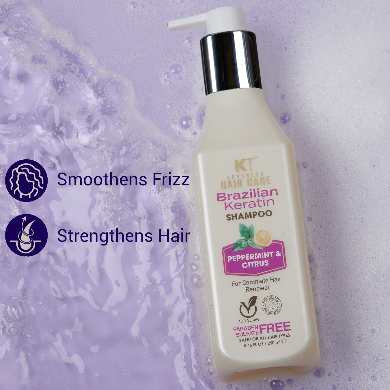 Brazilian Keratin Shampoo | Peppermint & Citrus | Restores, Repairs & Revitalizes Hair | Sulfate-Free, Paraben-Free | 250ml