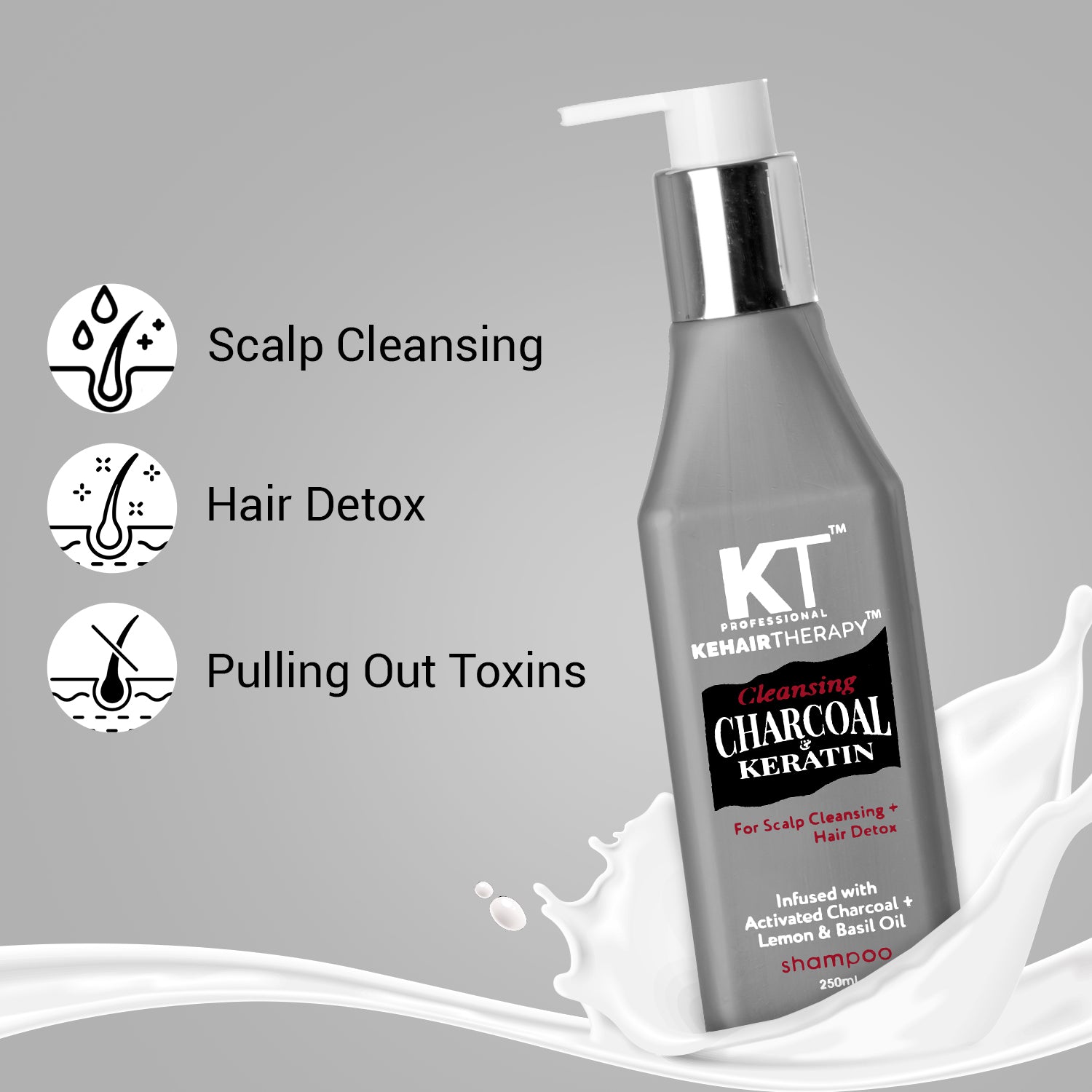 Charcoal & Keratin Shampoo | Infused with Activated Charcoal, Lemon & Basil Oil | Scalp Cleansing & Hair Detox | Sulfate-Free, Paraben-Free | 250ml