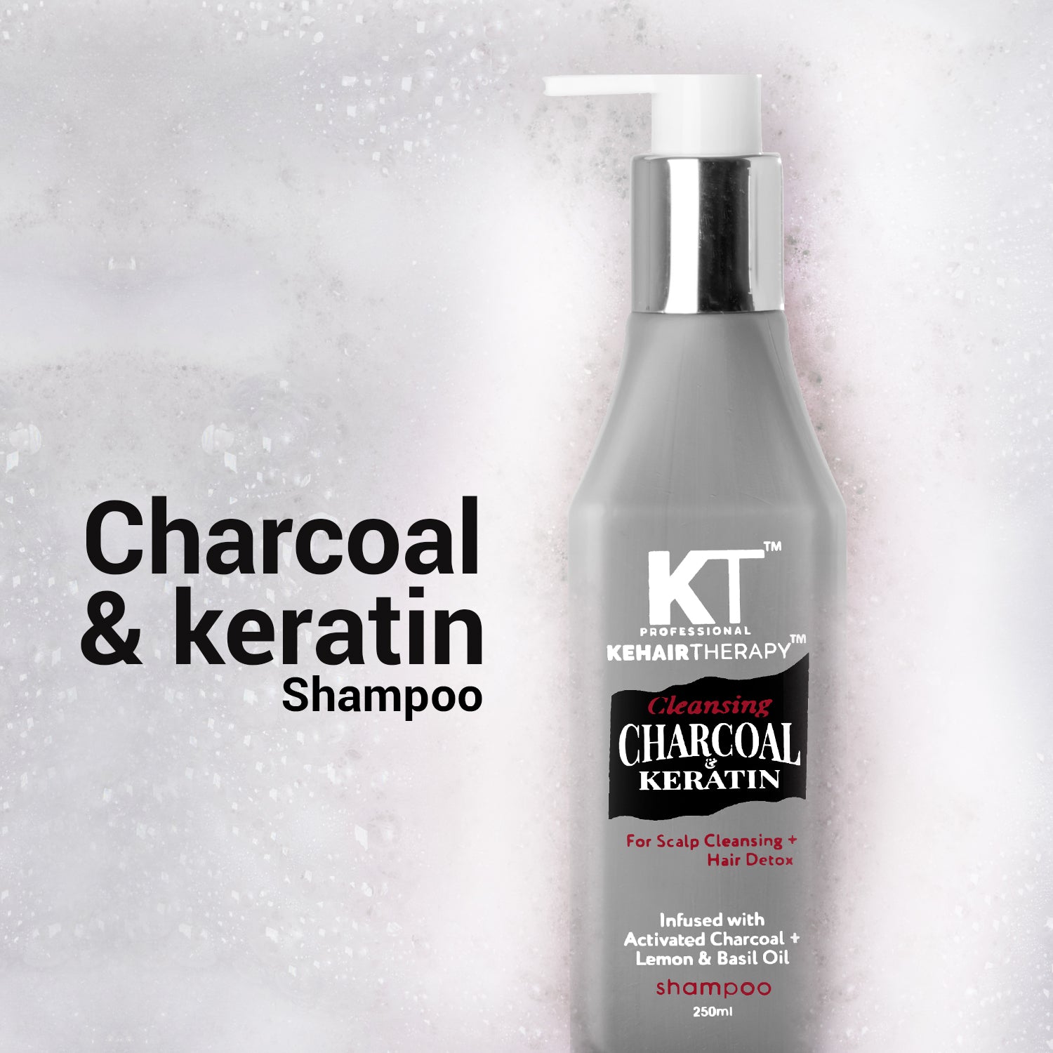 Charcoal & Keratin Shampoo | Infused with Activated Charcoal, Lemon & Basil Oil | Scalp Cleansing & Hair Detox | Sulfate-Free, Paraben-Free | 250ml