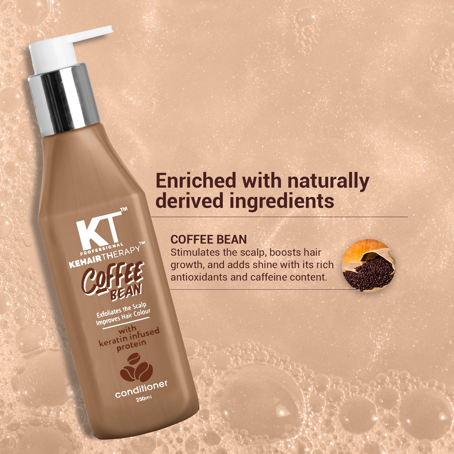 Coffee Bean Conditioner | Keratin & Protein Infused for Hair Fall Control, Scalp Exfoliation & Enhanced Hair Color | Sulfate-Free, Paraben-Free | 250ml