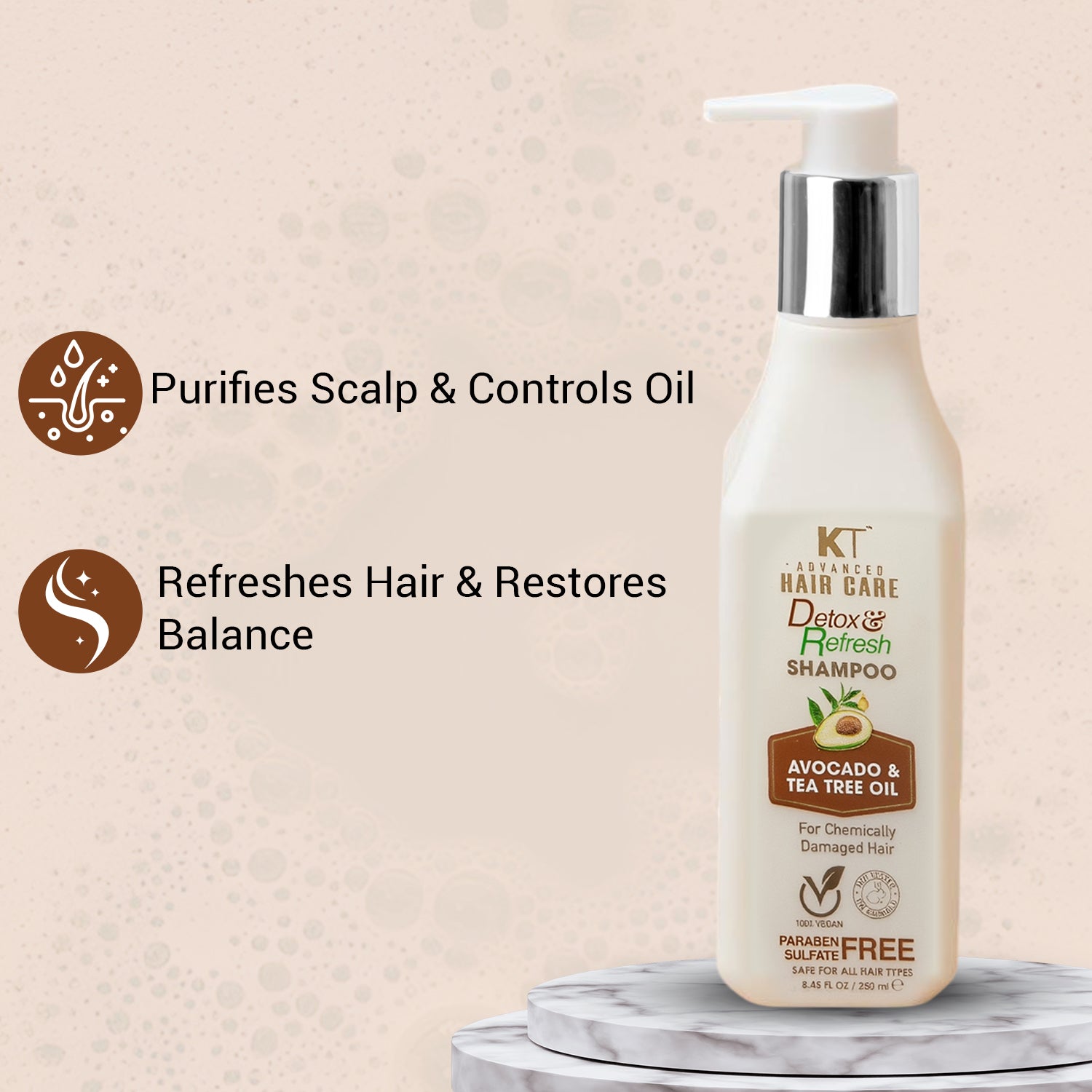 Detox & Refresh Shampoo | Infused with Avocado & Tea Tree Oil | Purifies Scalp & Controls Oil | For Chemically Damaged Hair | Sulfate-Free, Paraben-Free | 250ml