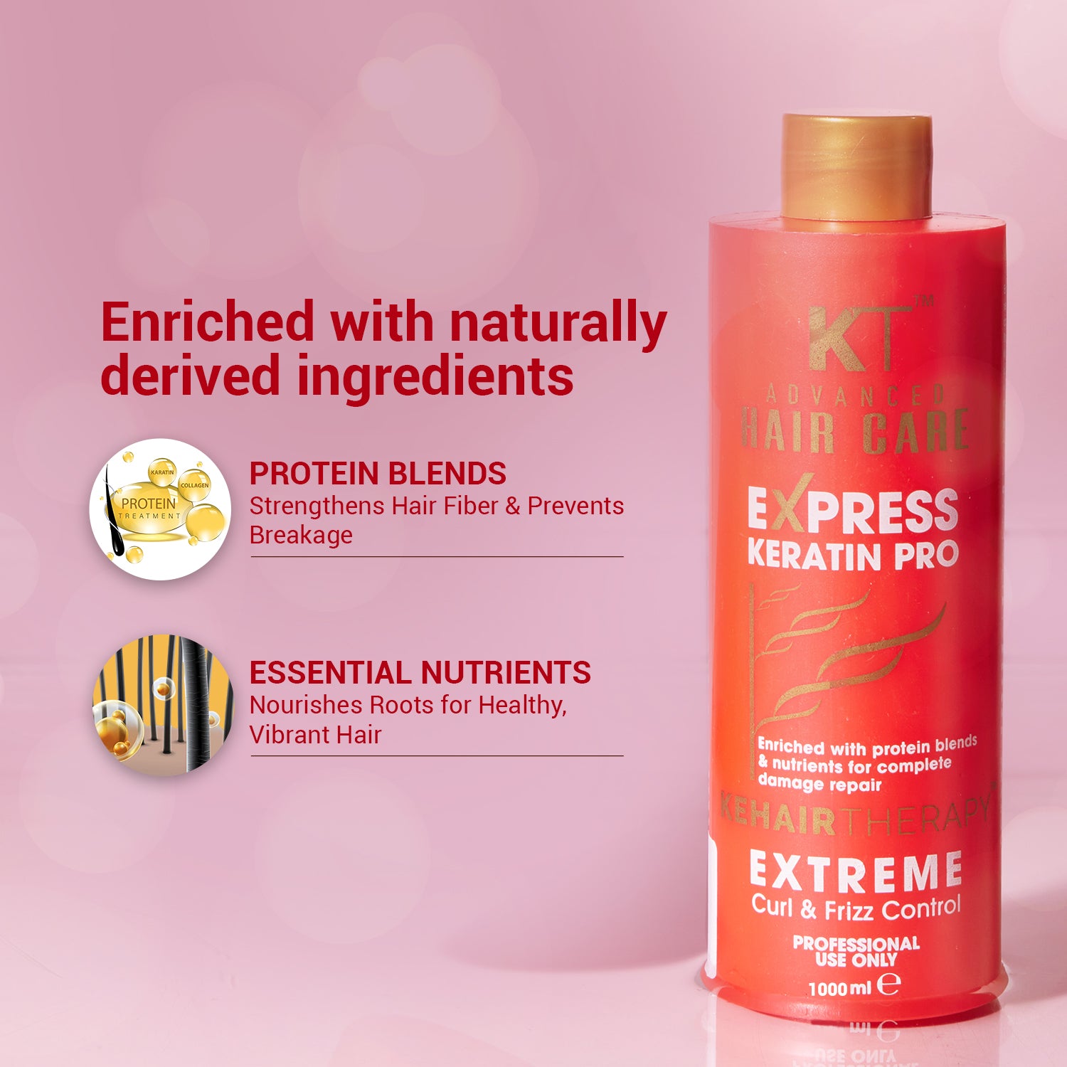Express Keratin Pro Treatment | Protein-Enriched Formula for Damage Repair, Curl & Frizz Control | Sulfate-Free, Paraben-Free | 1000ml | 120ml
