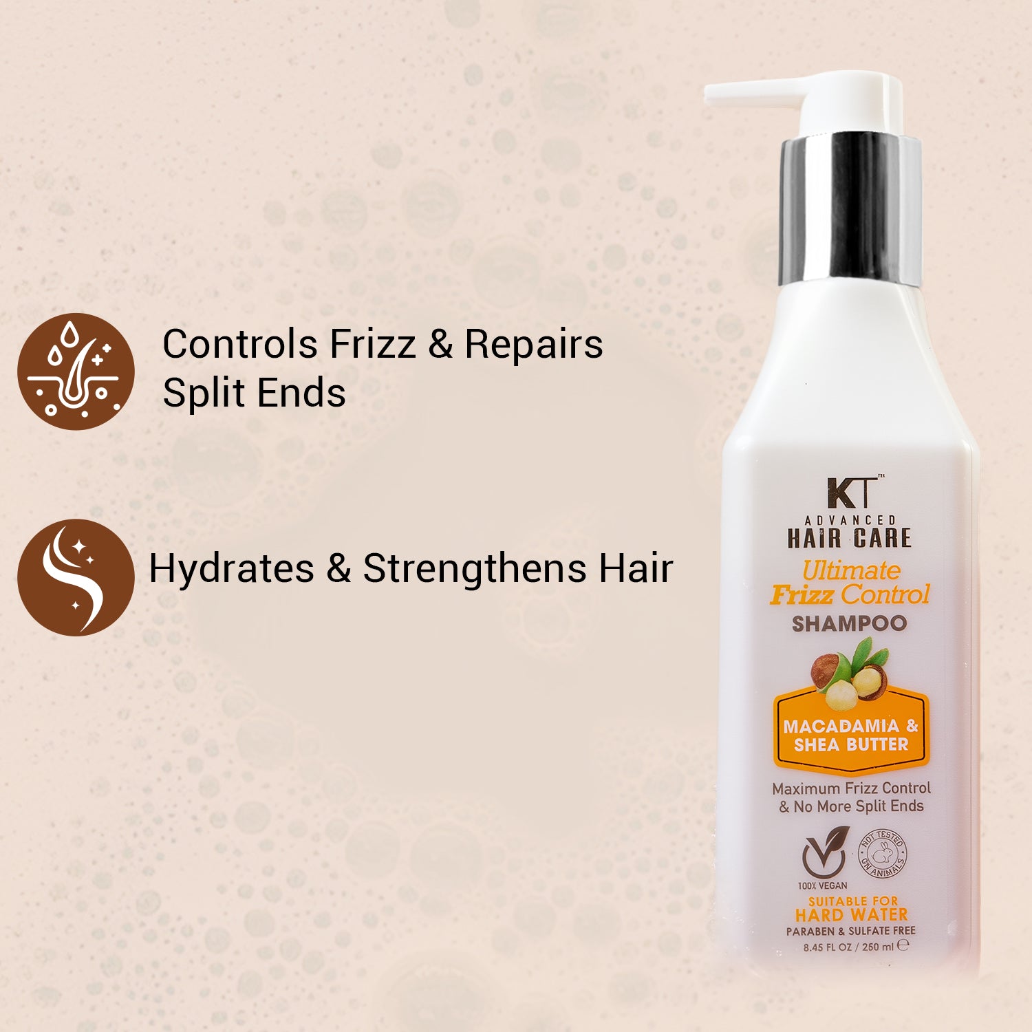 Ultimate Frizz Control Shampoo | Infused with Macadamia & Shea Butter | Controls Frizz & Repairs Split Ends | Sulfate-Free, Paraben-Free | 250ml