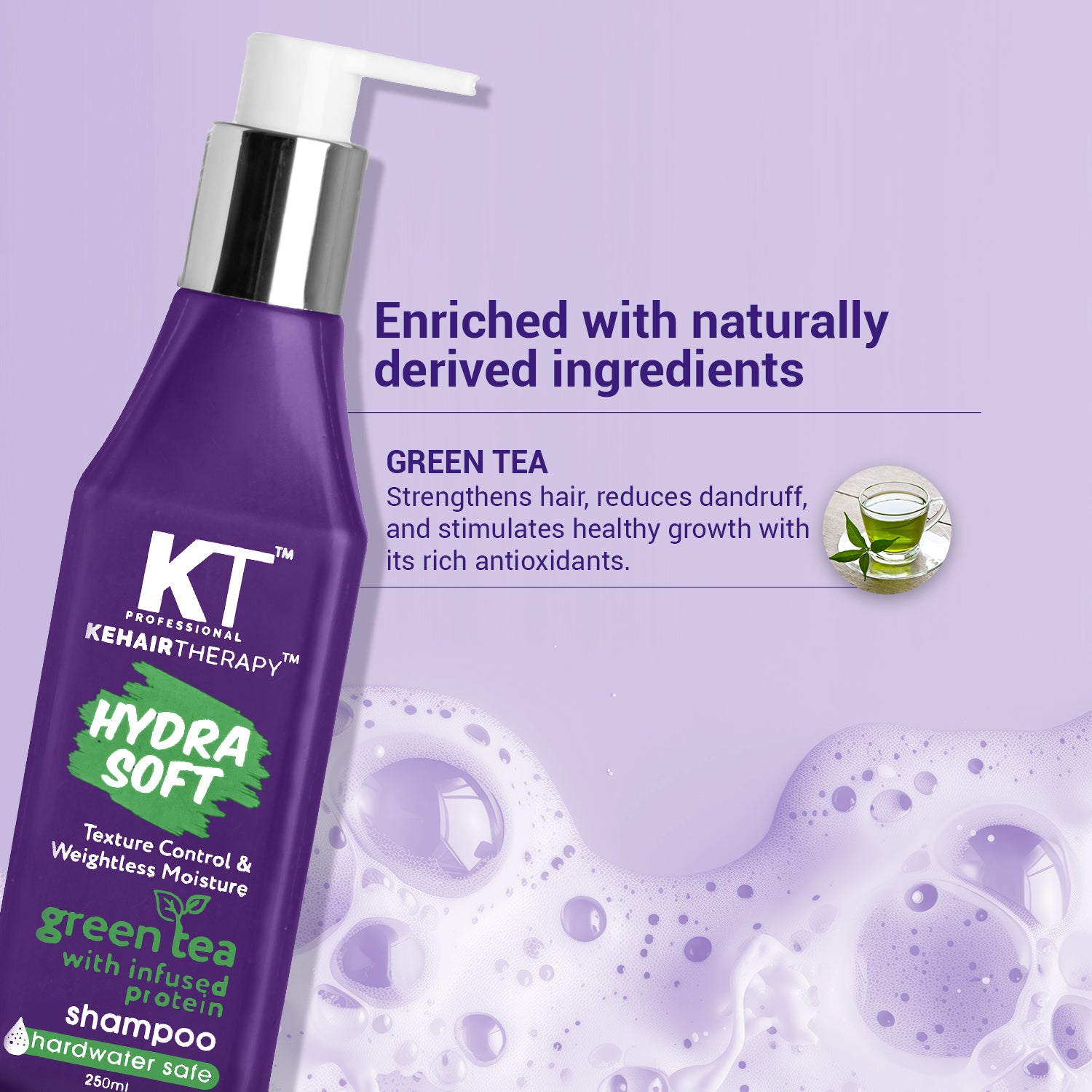 Hydra Soft Shampoo | Infused with Green Tea & Proteins | Texture Control, Weightless Moisture & Hard Water Protection | Sulfate-Free, Paraben-Free | 250ml