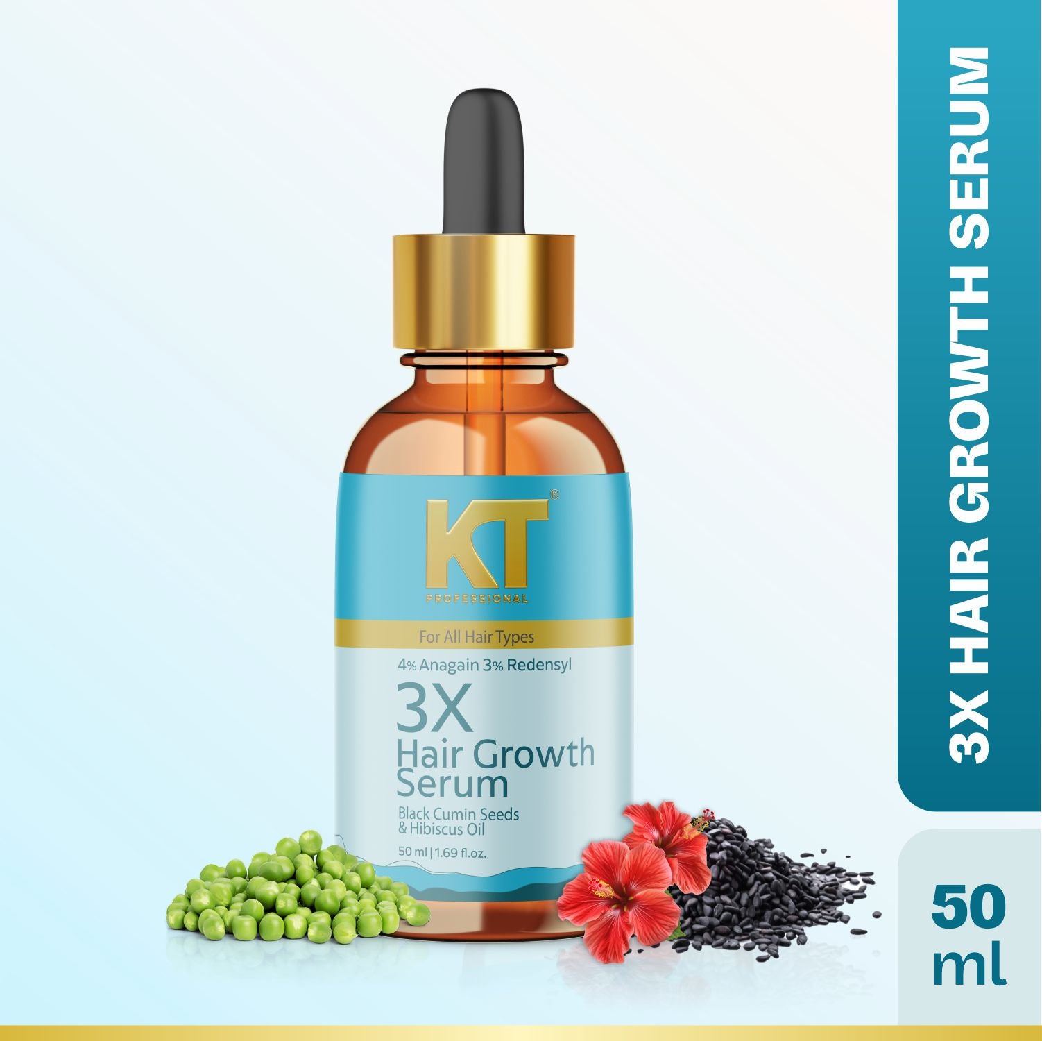 3X Hair Growth Serum | Infused with Black Cumin, Anagain, Hibiscus, Redensyl | Enhance Hair Growth, Strength & Nourishment | Sulfate-Free, Paraben-Free | 50ml