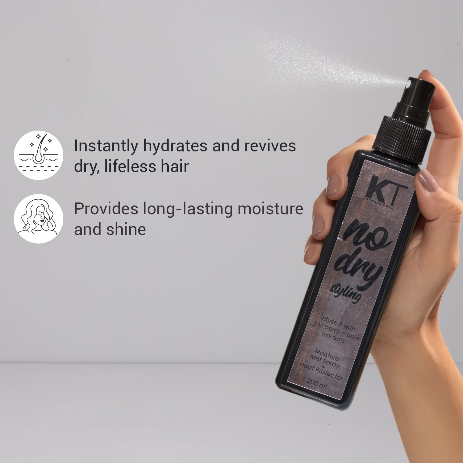 No Dry Styling Moisture Mist Hair Spray & Heat Protector | Infused with Goji Berry & Oats Extracts For Men & Women | Sulfate-Free, Paraben-Free | 200ml