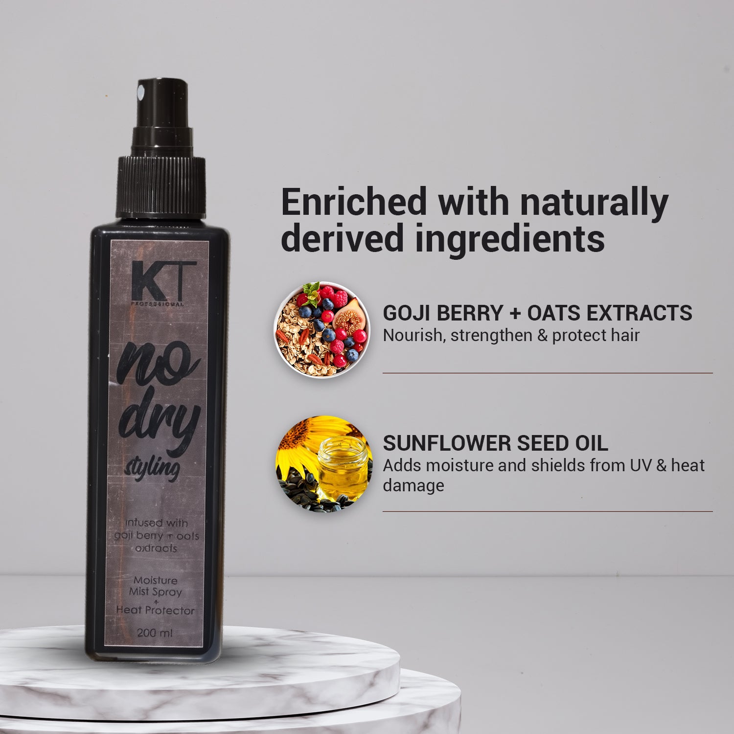 No Dry Styling Moisture Mist Hair Spray & Heat Protector | Infused with Goji Berry & Oats Extracts For Men & Women | Sulfate-Free, Paraben-Free | 200ml