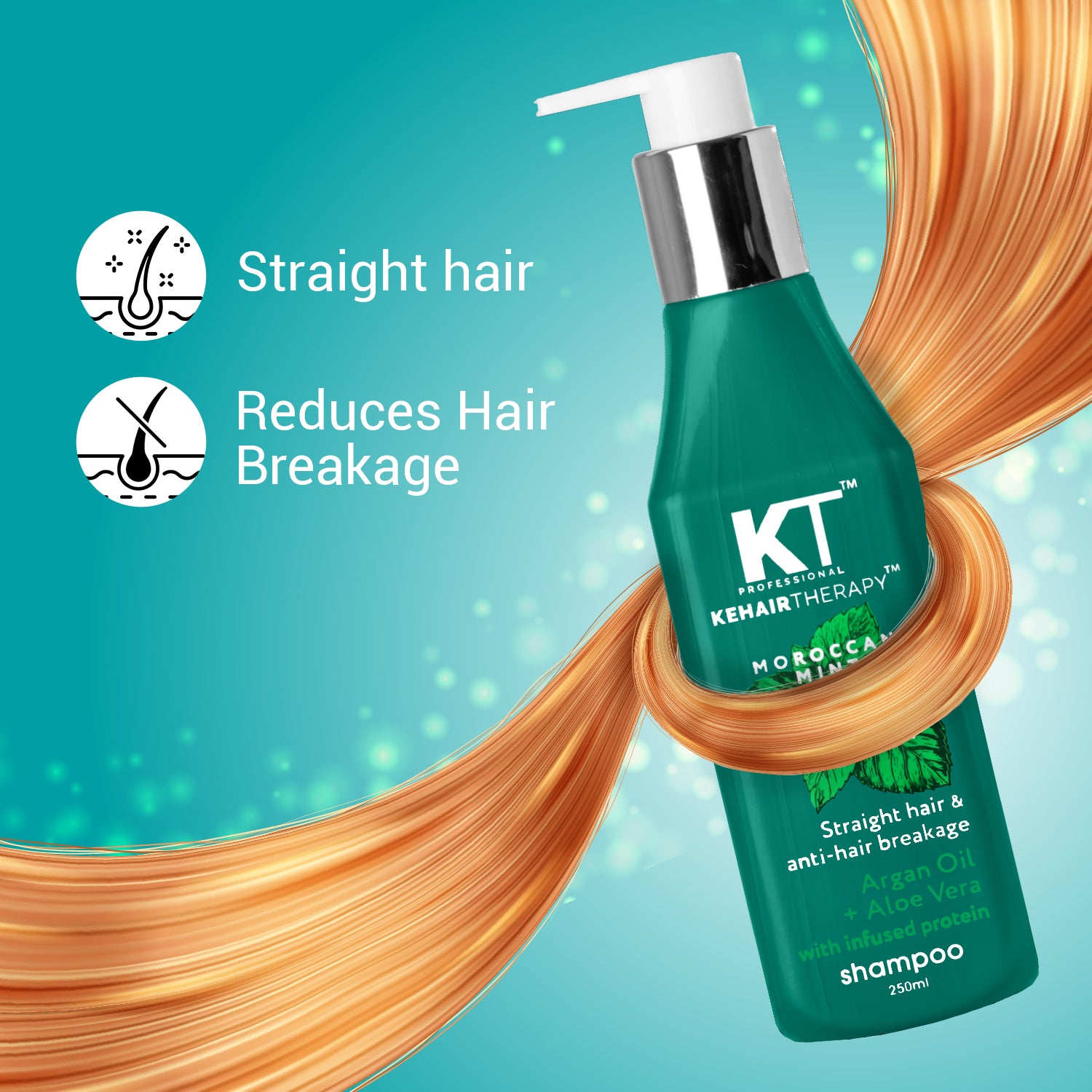 Moroccan Mint Nutri Straight Shampoo | Infused with Argan Oil & Aloe Vera | Straight Hair & Anti-Hair Breakage | Sulfate-Free, Paraben-Free | 250ml