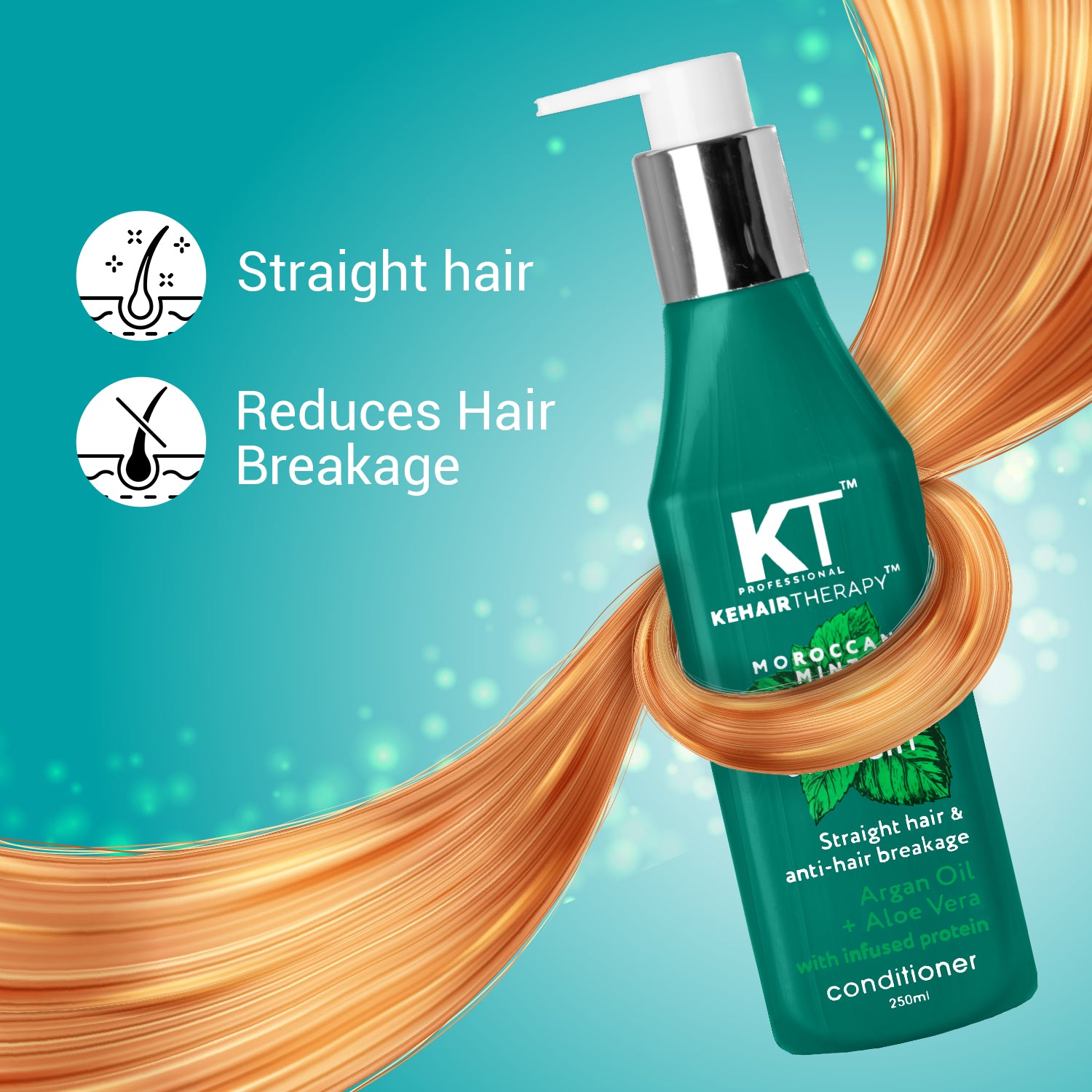 Moroccan Mint Nutri Straight Conditioner | Infused with Argan Oil & Aloe Vera | Straight Hair & Anti-Hair Breakage | Sulfate-Free, Paraben-Free | 250ml