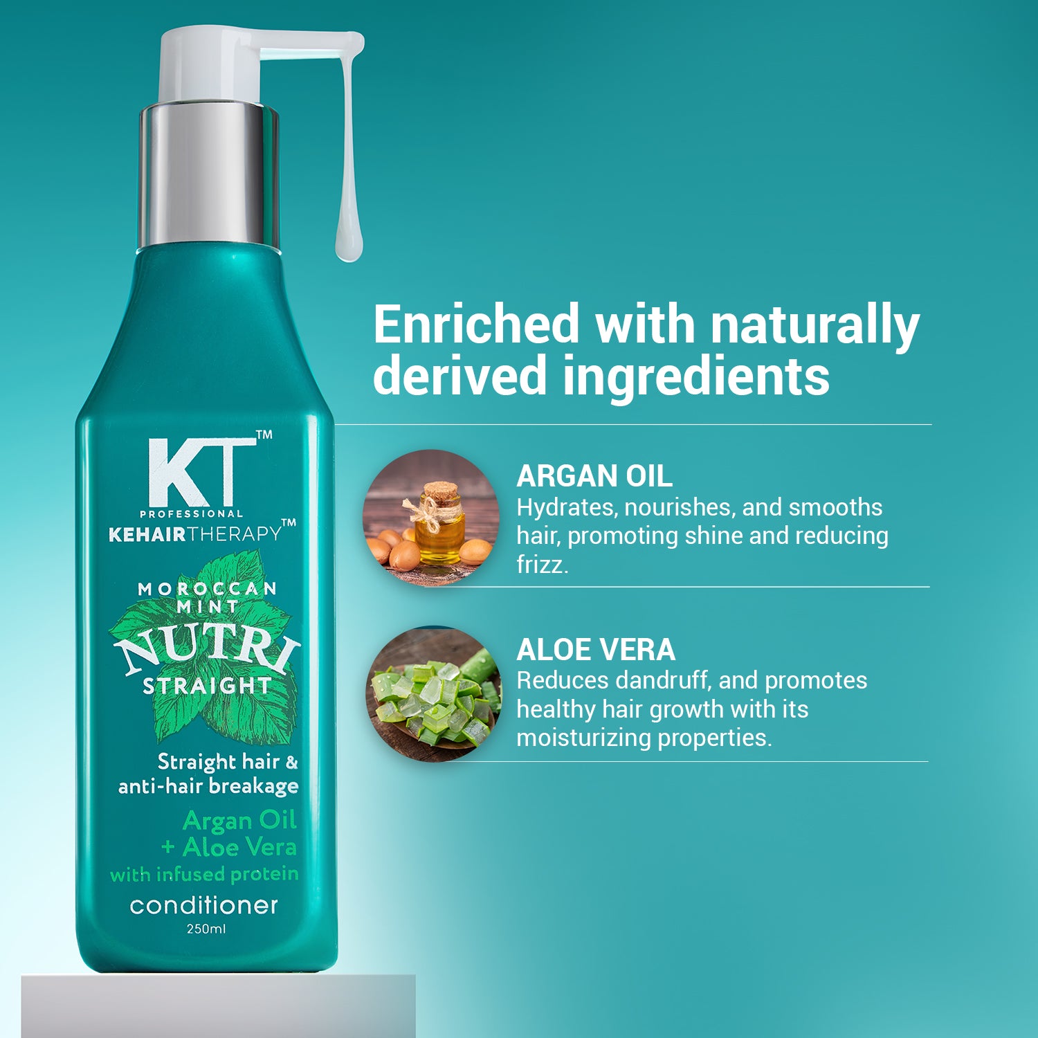 Moroccan Mint Nutri Straight Conditioner | Infused with Argan Oil & Aloe Vera | Straight Hair & Anti-Hair Breakage | Sulfate-Free, Paraben-Free | 250ml