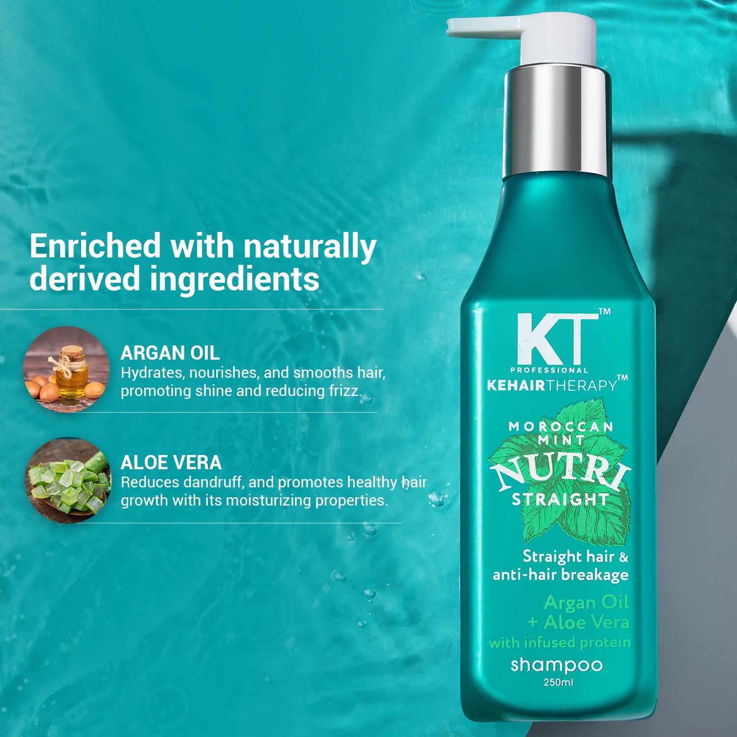 Moroccan Mint Nutri Straight Shampoo | Infused with Argan Oil & Aloe Vera | Straight Hair & Anti-Hair Breakage | Sulfate-Free, Paraben-Free | 250ml