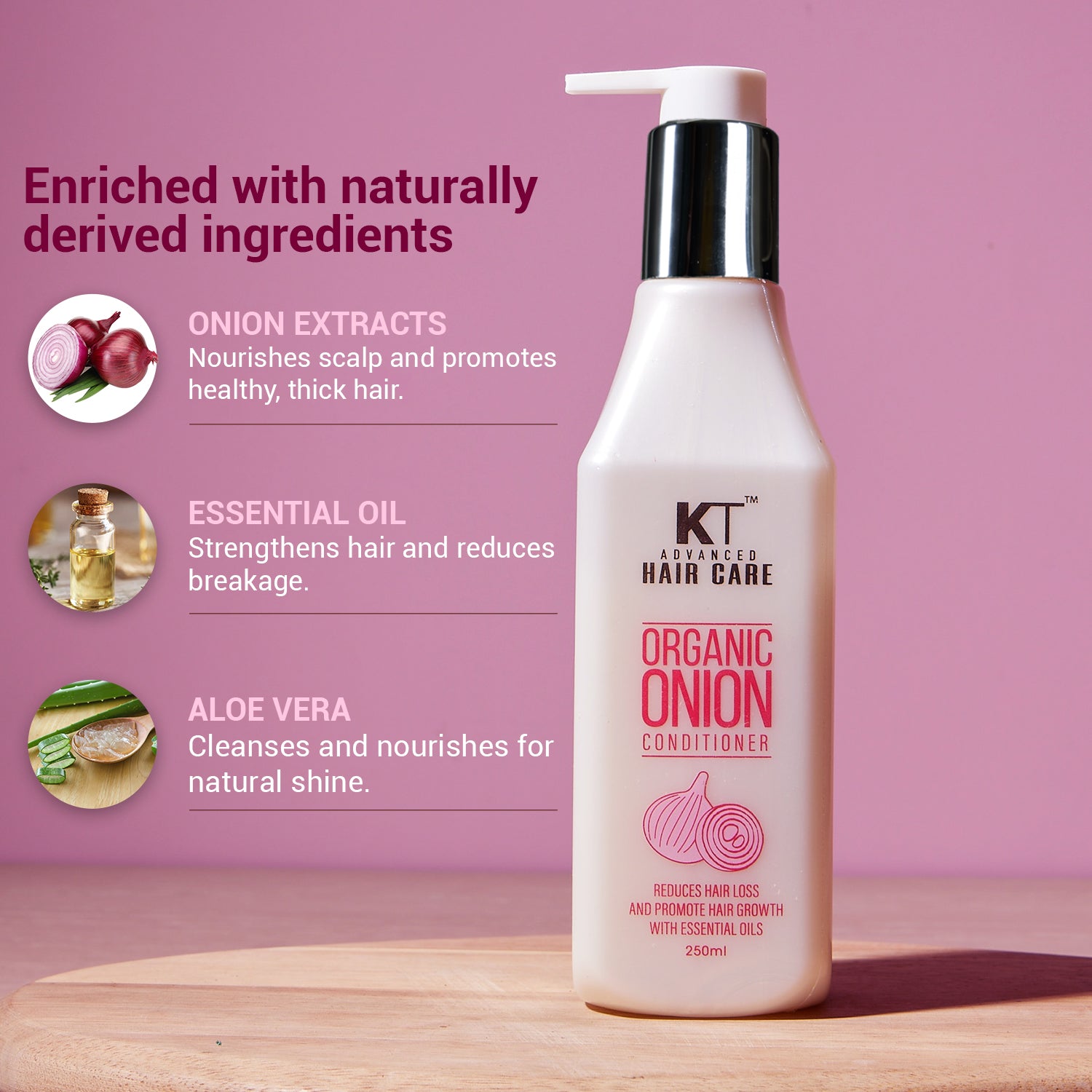 Organic Onion Conditioner | Infused with Essential Oils & Aloe Vera | Controls Hair Fall & Strengthens Hair | Sulfate-Free, Paraben-Free | 250ml