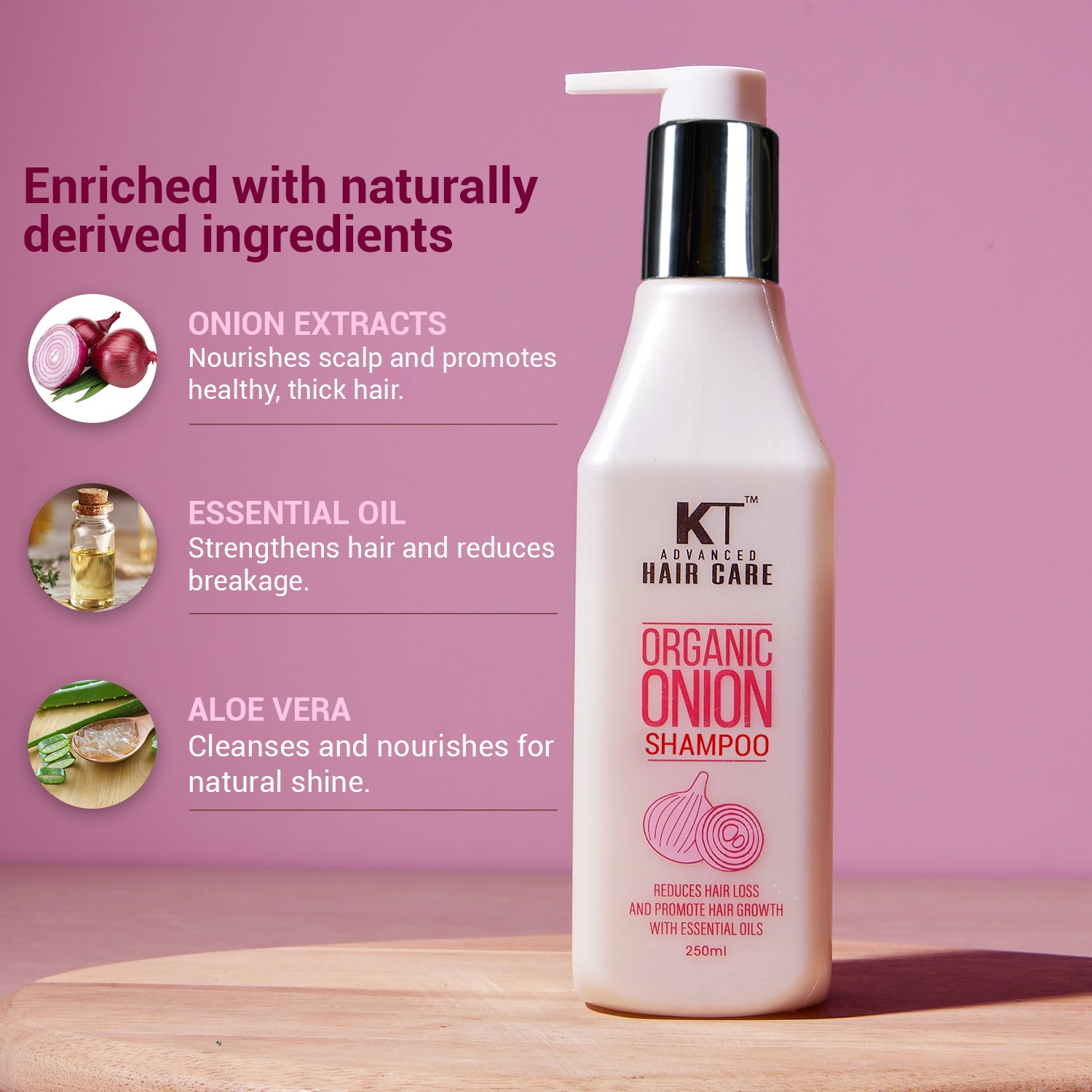 Organic Onion Shampoo | Infused with Essential Oils & Aloe Vera | Controls Hair Fall & Strengthens Hair | Sulfate-Free, Paraben-Free | 250ml