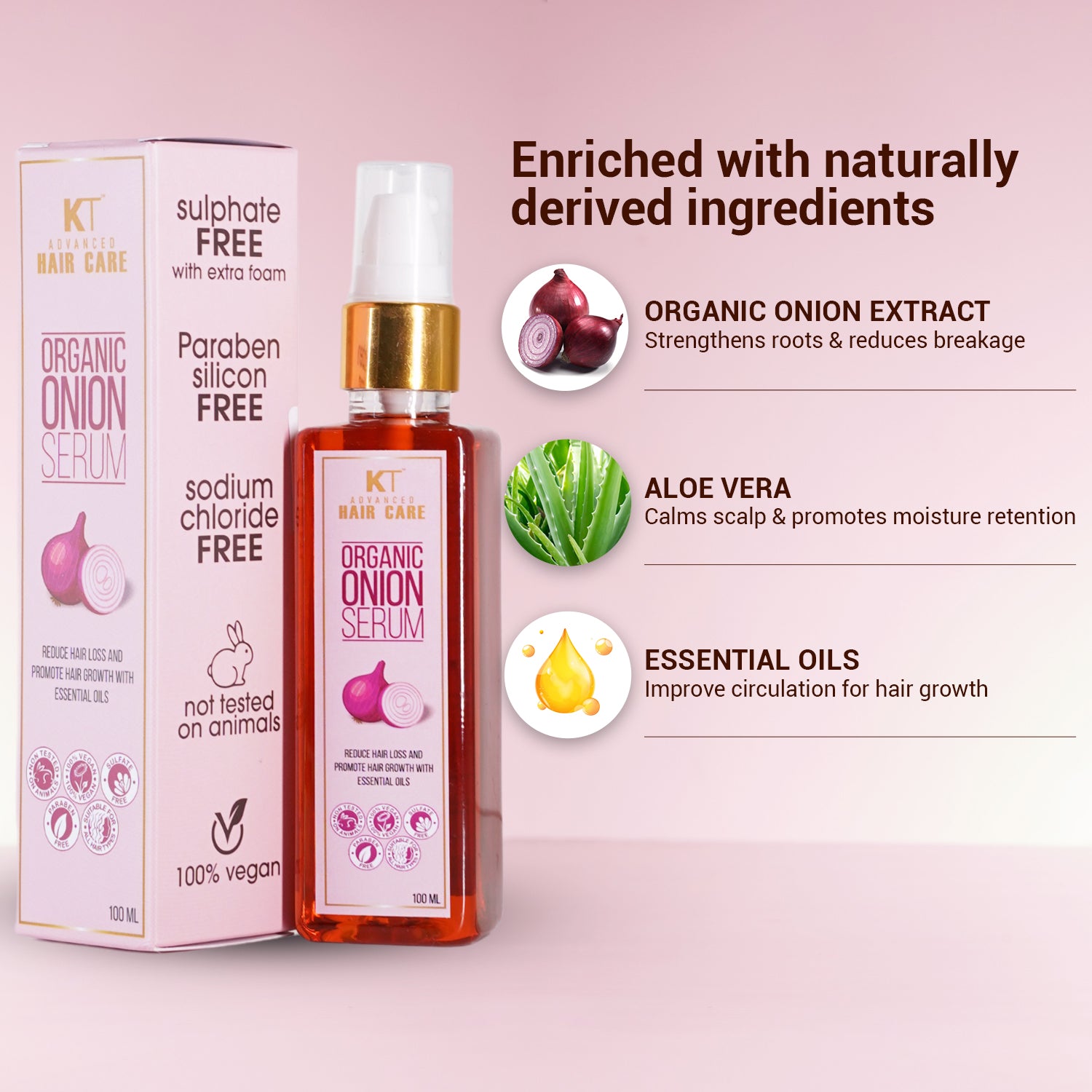 Organic Onion Hair Serum | Essential Oils for Hair Fall Control & Enhanced Hair Growth | Sulfate-Free, Paraben-Free | 100ml