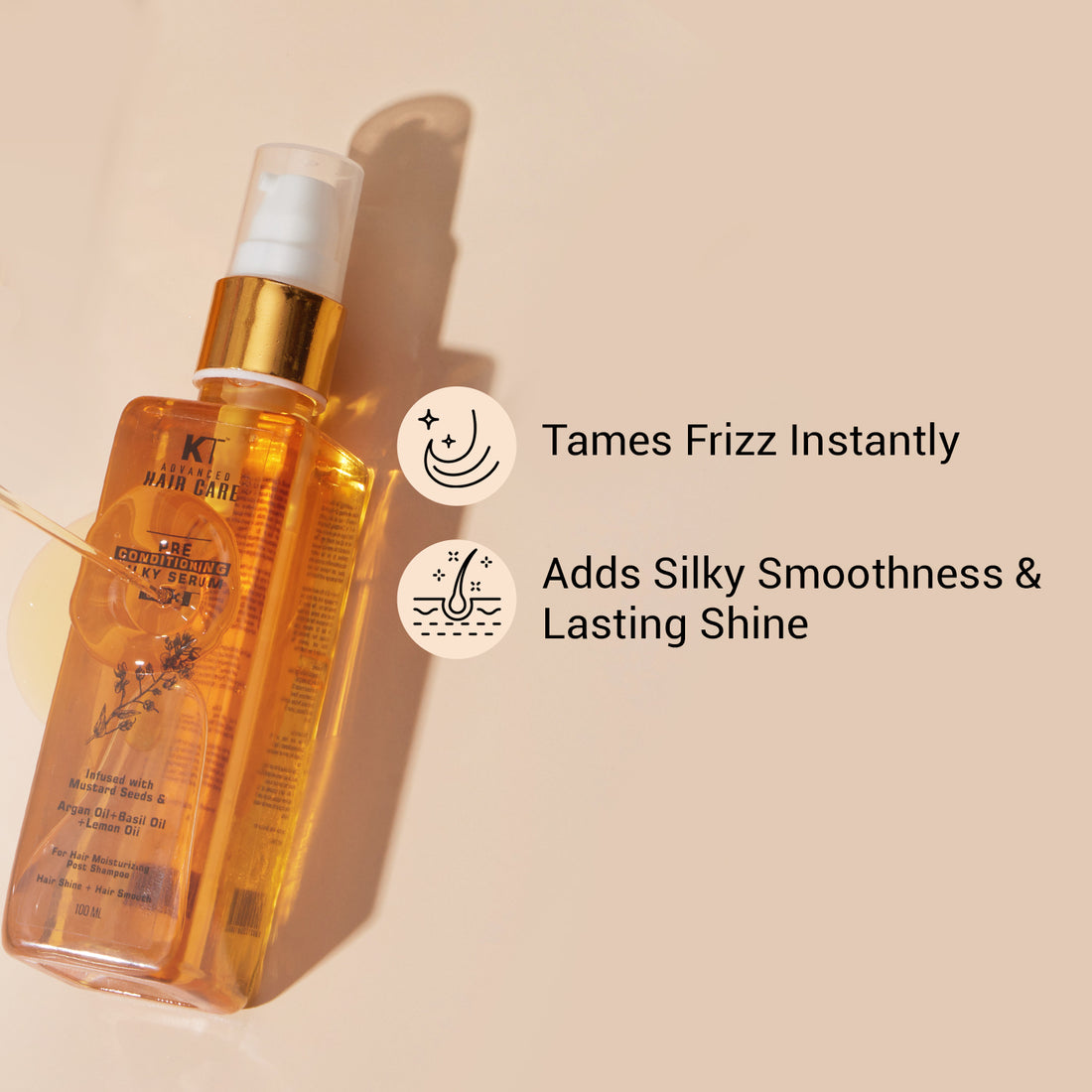 Pre Conditioning Silky Hair Serum | With Mustard, Argan, Lemon & Basil Oils for Frizz Control & Smooth, Silky Hair | Sulfate-Free, Paraben-Free | 100ml