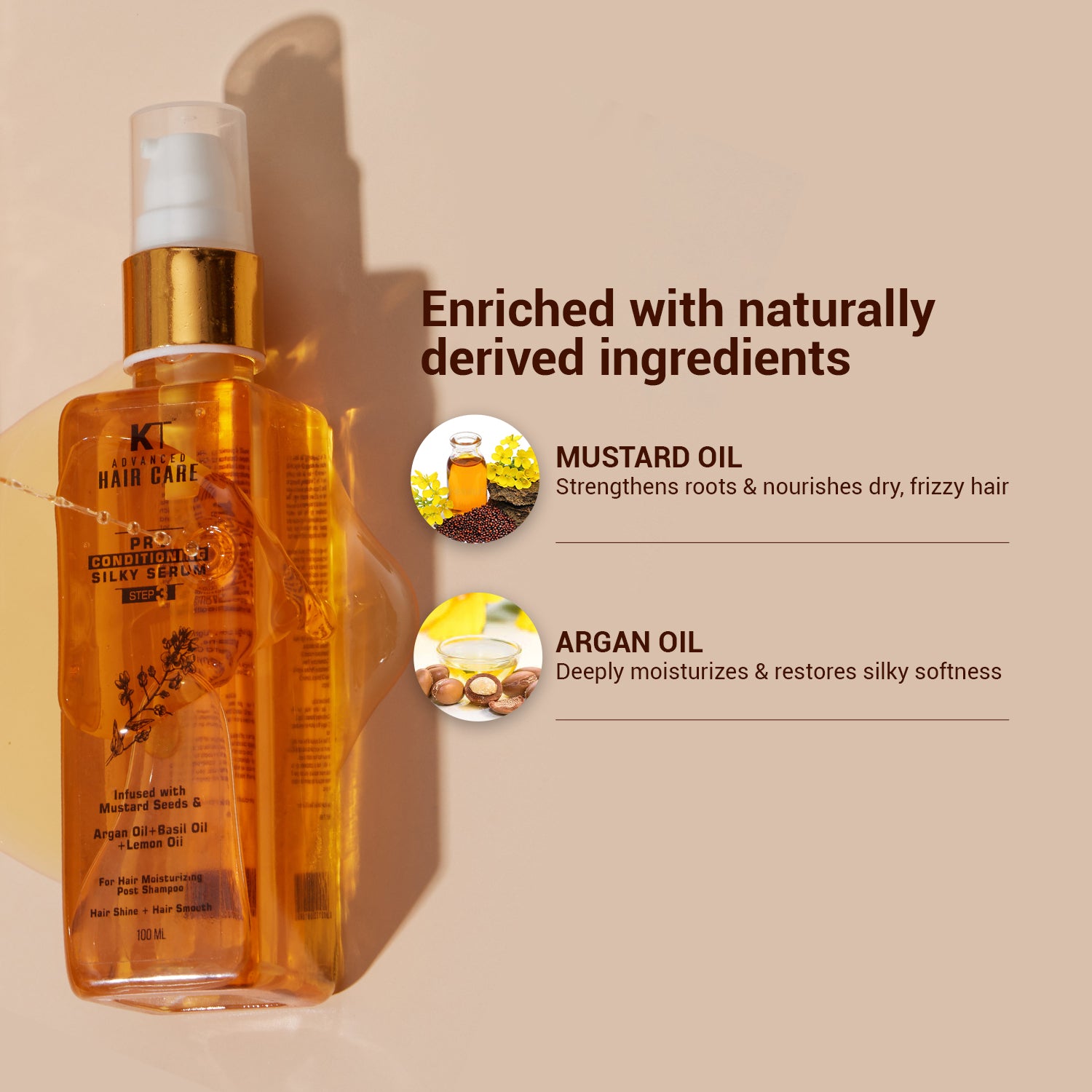 Pre Conditioning Silky Hair Serum | With Mustard, Argan, Lemon & Basil Oils for Frizz Control & Smooth, Silky Hair | Sulfate-Free, Paraben-Free | 100ml