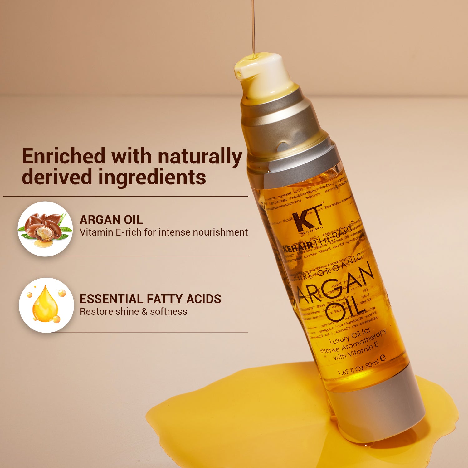 Pure Organic Argan Oil Hair Serum | With Vitamin E for Frizz Control & Natural Shine | Aromatherapy Treatment | Sulfate-Free, Paraben-Free | 50ml | 100ml