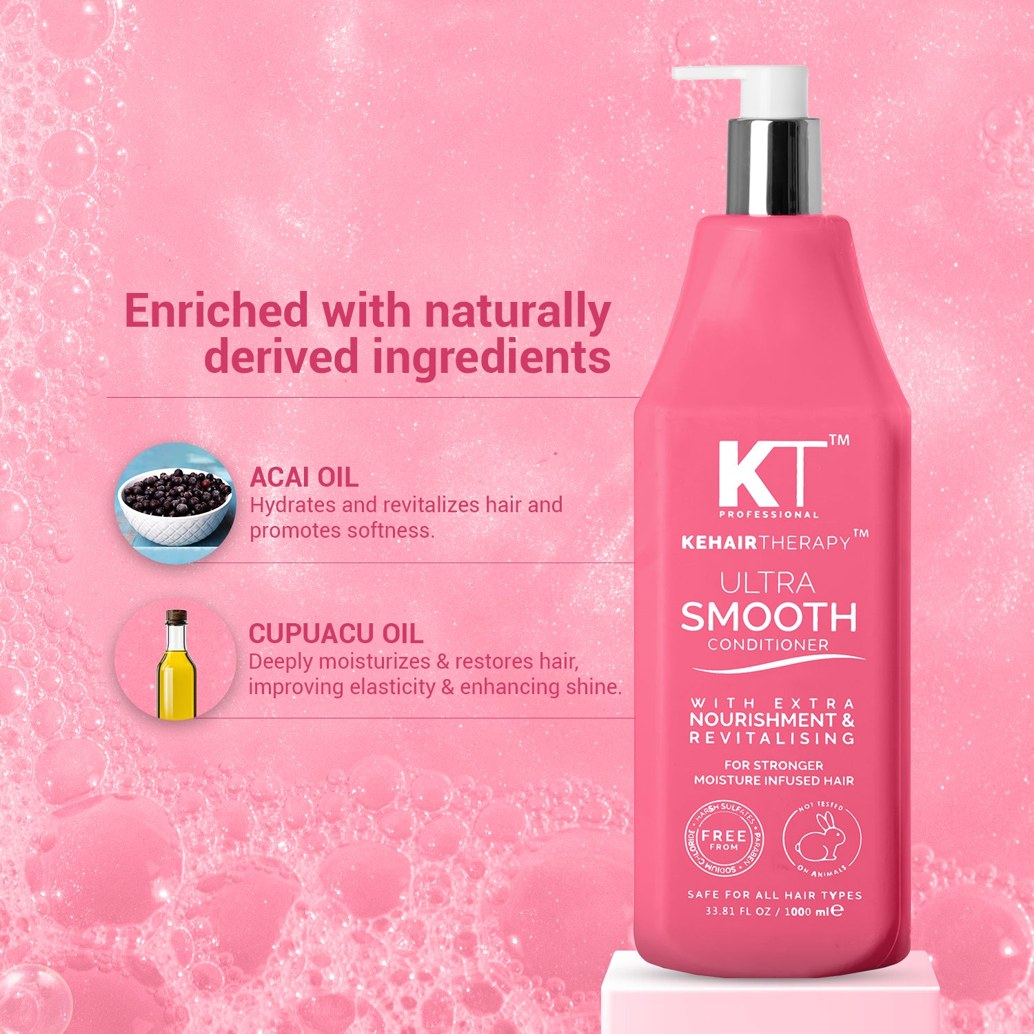 Ultra Smooth Conditioner | With Acai Oil & Cupuacu Oil | Nourishment & Revitalizing for Soft, Shiny Hair | Sulfate-Free, Paraben-Free | 1000ml | 500ml | 250ml