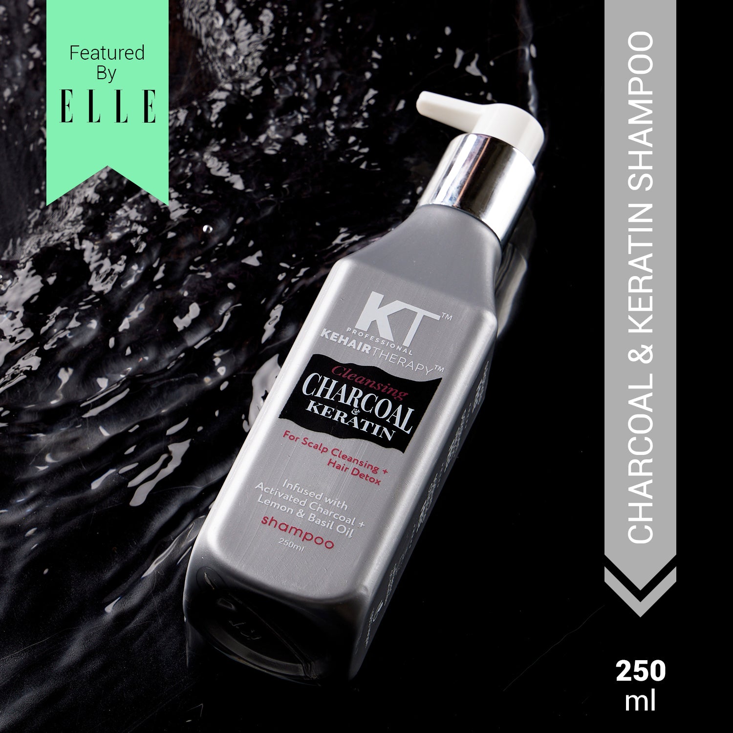 Charcoal & Keratin Shampoo | Infused with Activated Charcoal, Lemon & Basil Oil | Scalp Cleansing & Hair Detox | Sulfate-Free, Paraben-Free | 250ml