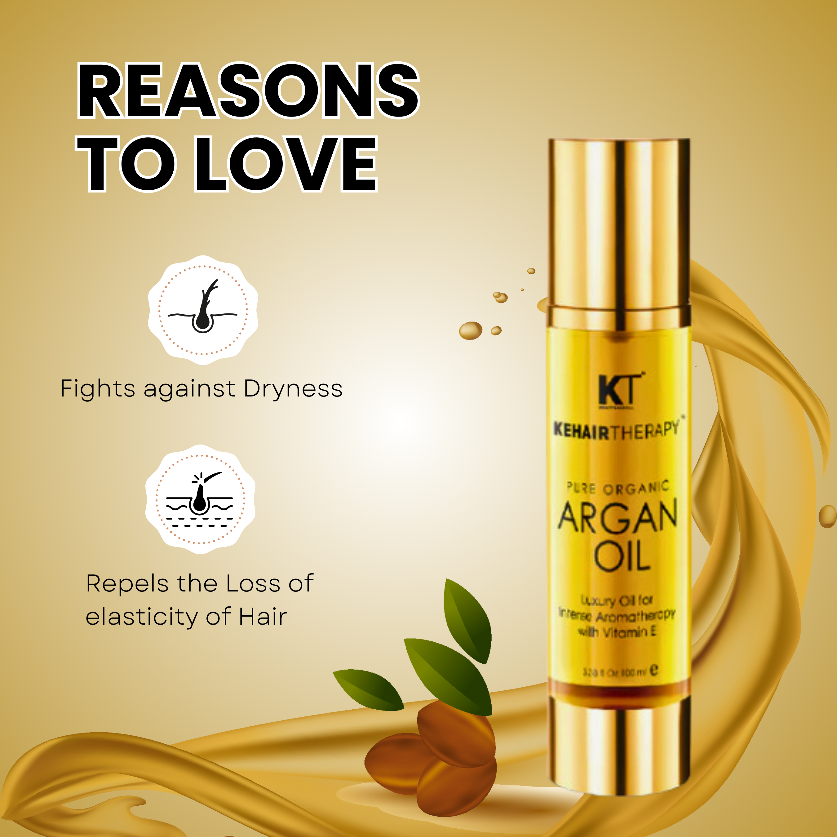 KT Professional Pure Organic Argan Oil Serum | 50ml | Deeply Nourishing, Moisturizing &amp; Frizz-Control Serum | Revitalizes, Softens &amp; Adds Shine | For All Hair Types