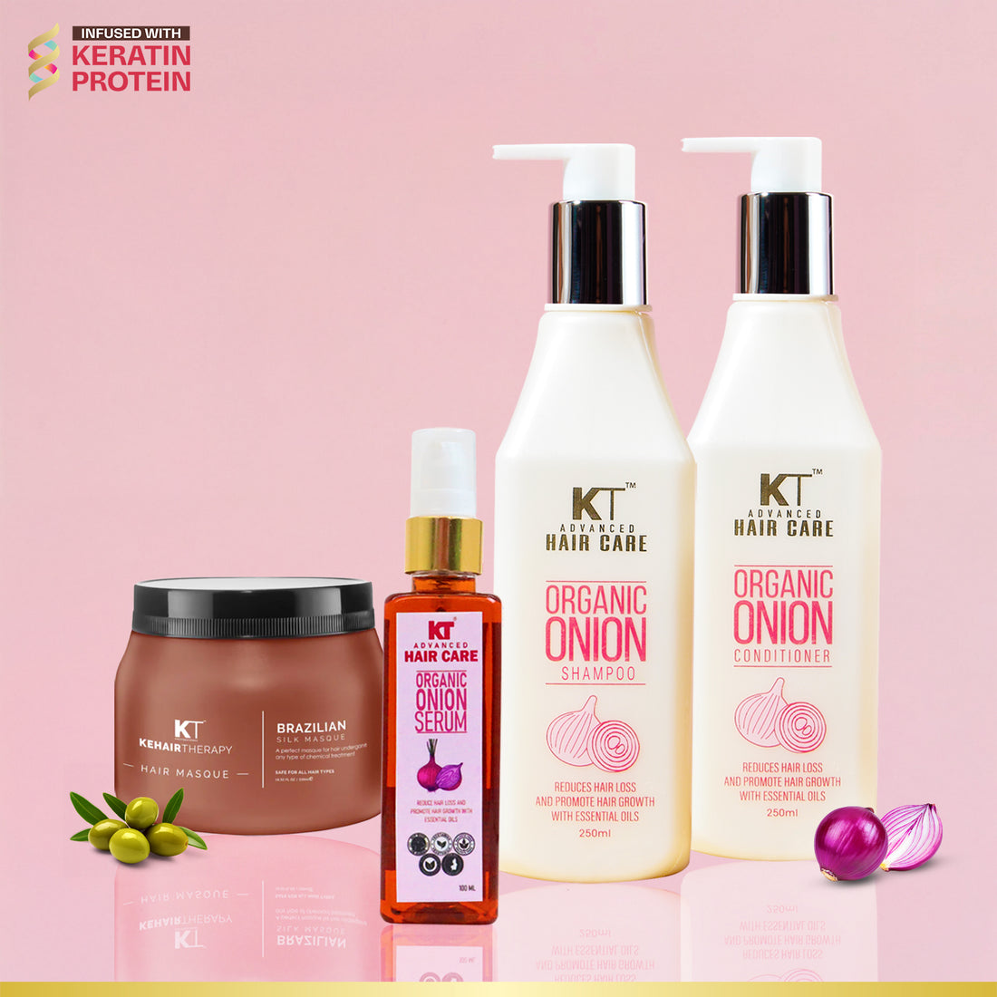 Organic Onion Shampoo &amp; Conditioner 250ml + Onion Serum 100ml + Brazilian Silk Masque 500ml