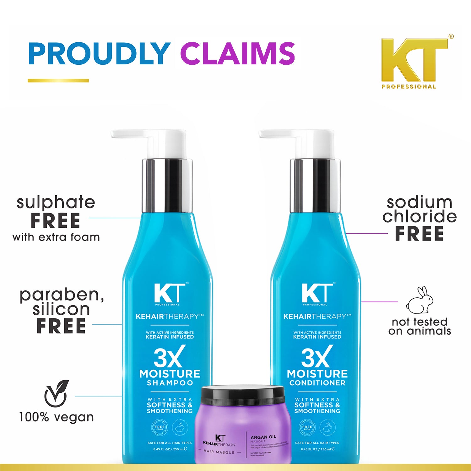 3X Moisture Shampoo &amp; Conditioner 250ml + Argan Oil Hair Masque 500ml