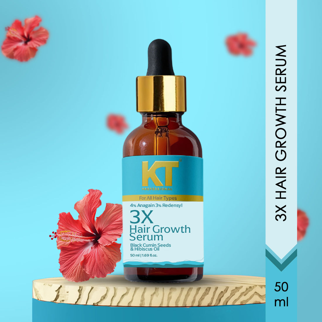 3X Hair Growth Serum | Infused with Black Cumin, Anagain, Hibiscus, Redensyl | Enhance Hair Growth, Strength & Nourishment | Sulfate-Free, Paraben-Free | 50ml