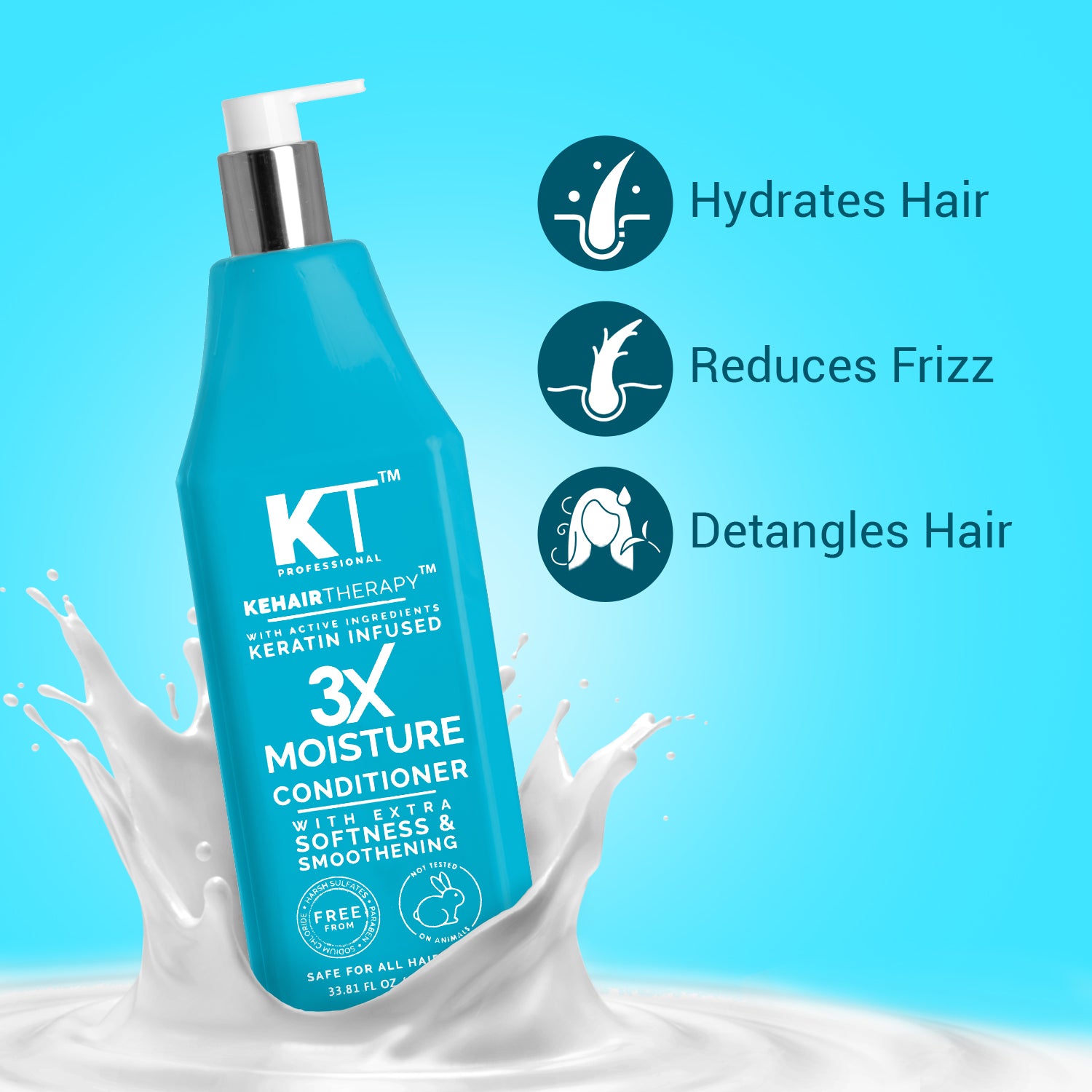 3X Moisture Conditioner | Keratin-Infused with Active Ingredients for Extra Softness &amp; Smoothness | Sulfate-Free, Paraben-Free | 1000ml