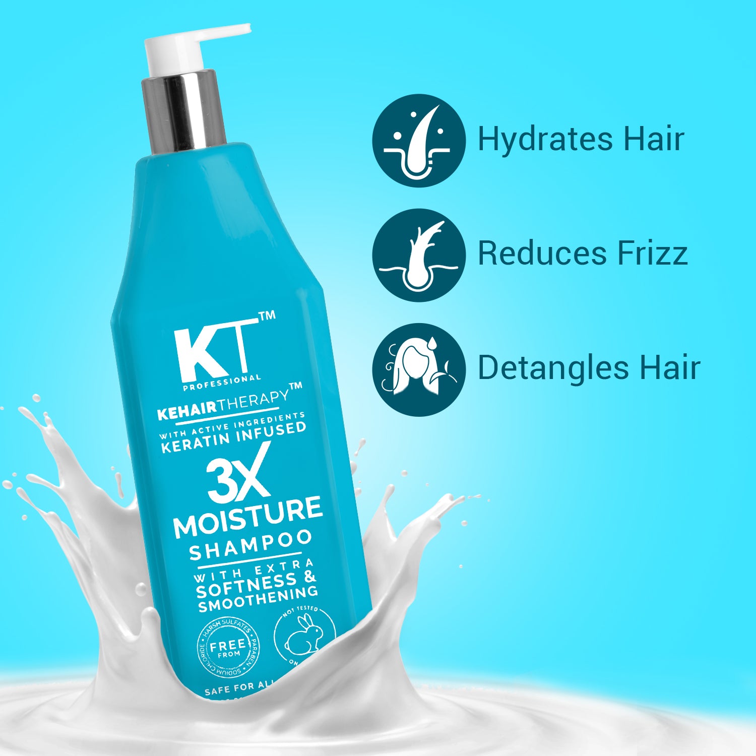 3X Moisture Shampoo | Keratin-Infused with Active Ingredients for Extra Softness &amp; Smoothness | Sulfate-Free, Paraben-Free | 1000ml | 120ml