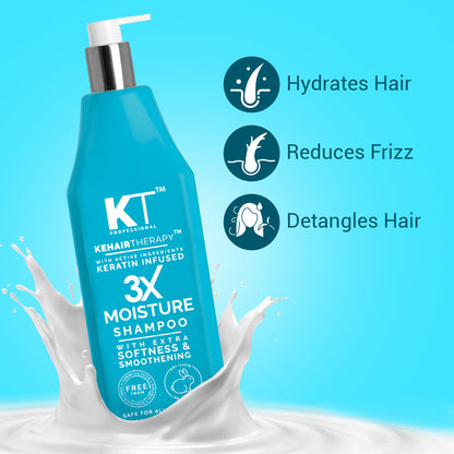 3X Moisture Shampoo | Keratin-Infused with Active Ingredients for Extra Softness &amp; Smoothness | Sulfate-Free, Paraben-Free | 1000ml | 120ml