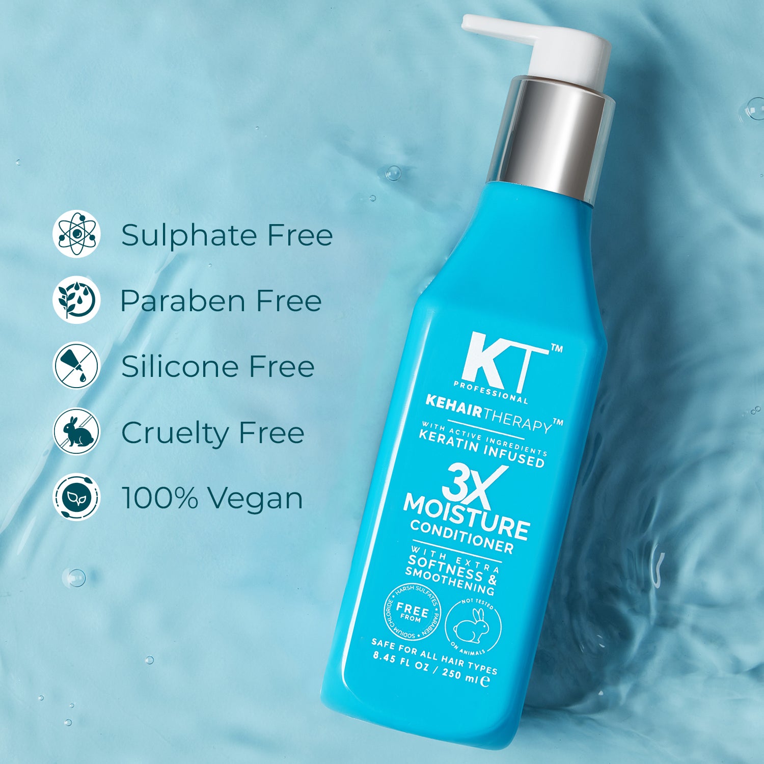 KT Professional KeHairTherapy Sulfate-Free 3X Moisture Conditioner | Intense Hydration &amp; Repair for Dry, Damaged Hair | Sulfate-Free, Paraben-Free, and Safe for Color-Treated Hair