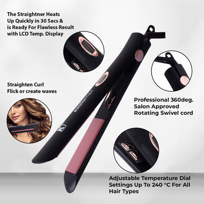 KT Professional Hair Straightener, Hair Iron With Keratin Coated Plates With Pro High Temperature (Temperature 140 °C to 240 °C) Black Color