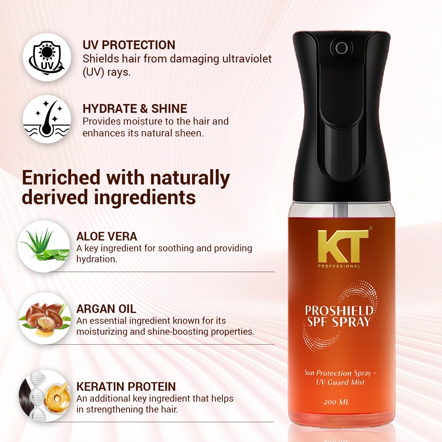 Pro Shield SPF Spray | Keratin + Argan &amp; Aloe Vera | UV Shield + Moisture Lock | 200ml