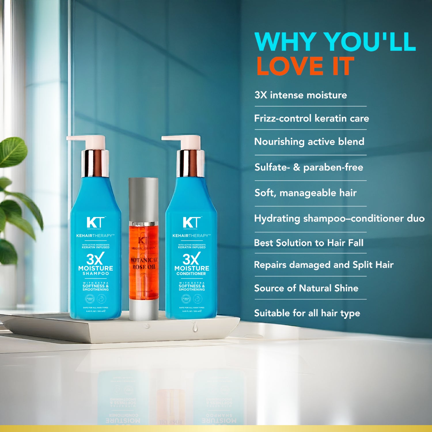 3X Moisture Shampoo &amp; Conditioner 250ml + Botanical Rose Oil 50ml