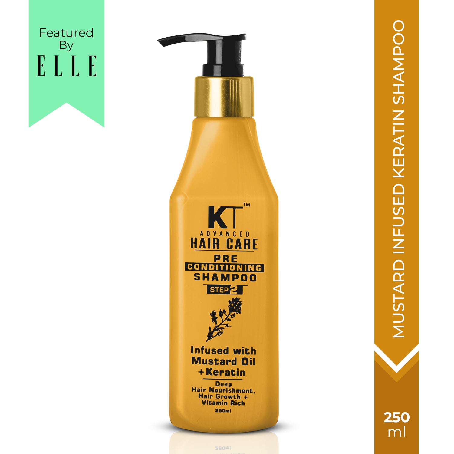 KT Professional Advance Hair Care Pre-Conditioning Mustard Infused Keratin Shampoo - 250ml | Strengthening &amp; Nourishing Formula for Dry, Damaged Hair | Sulfate-Free &amp; Paraben-Free | Ideal for All Hair Types