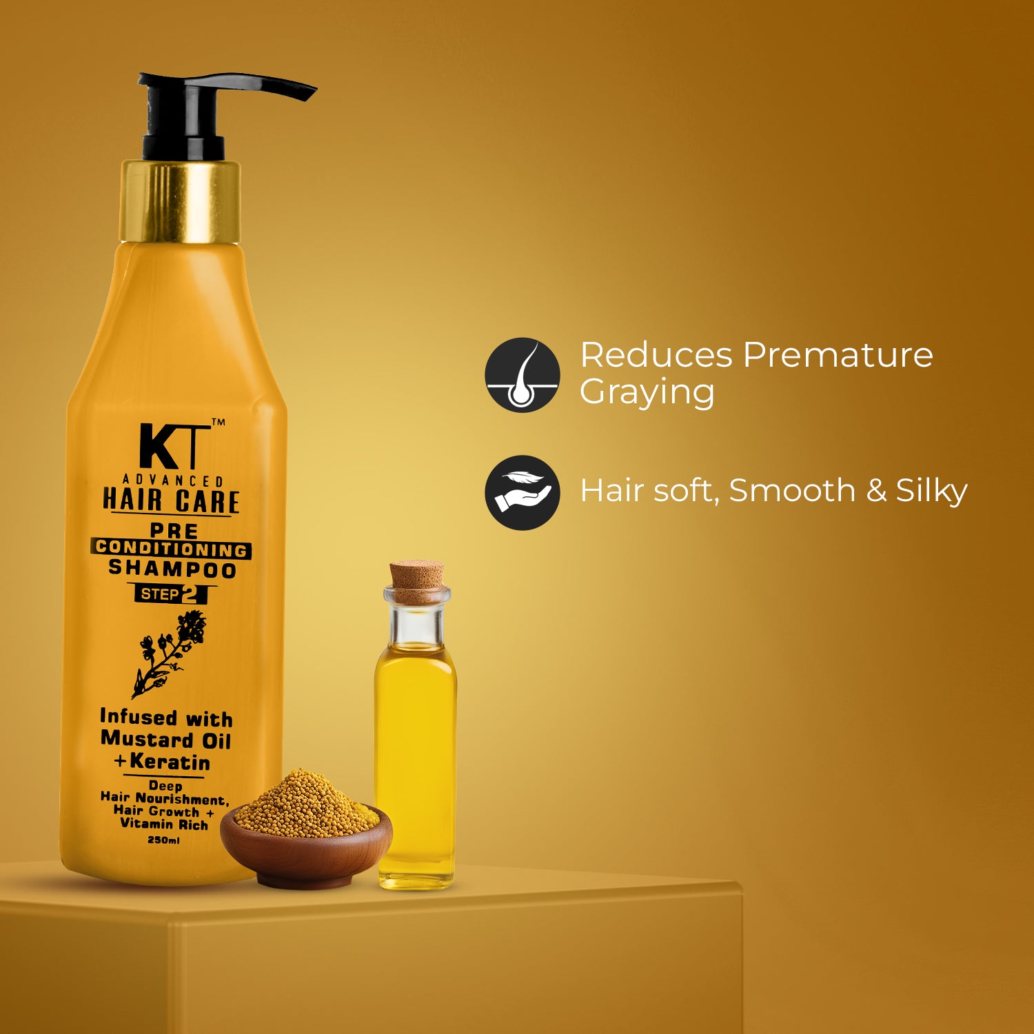 KT Professional Advance Hair Care Pre-Conditioning Mustard Infused Keratin Shampoo - 250ml | Strengthening &amp; Nourishing Formula for Dry, Damaged Hair | Sulfate-Free &amp; Paraben-Free | Ideal for All Hair Types