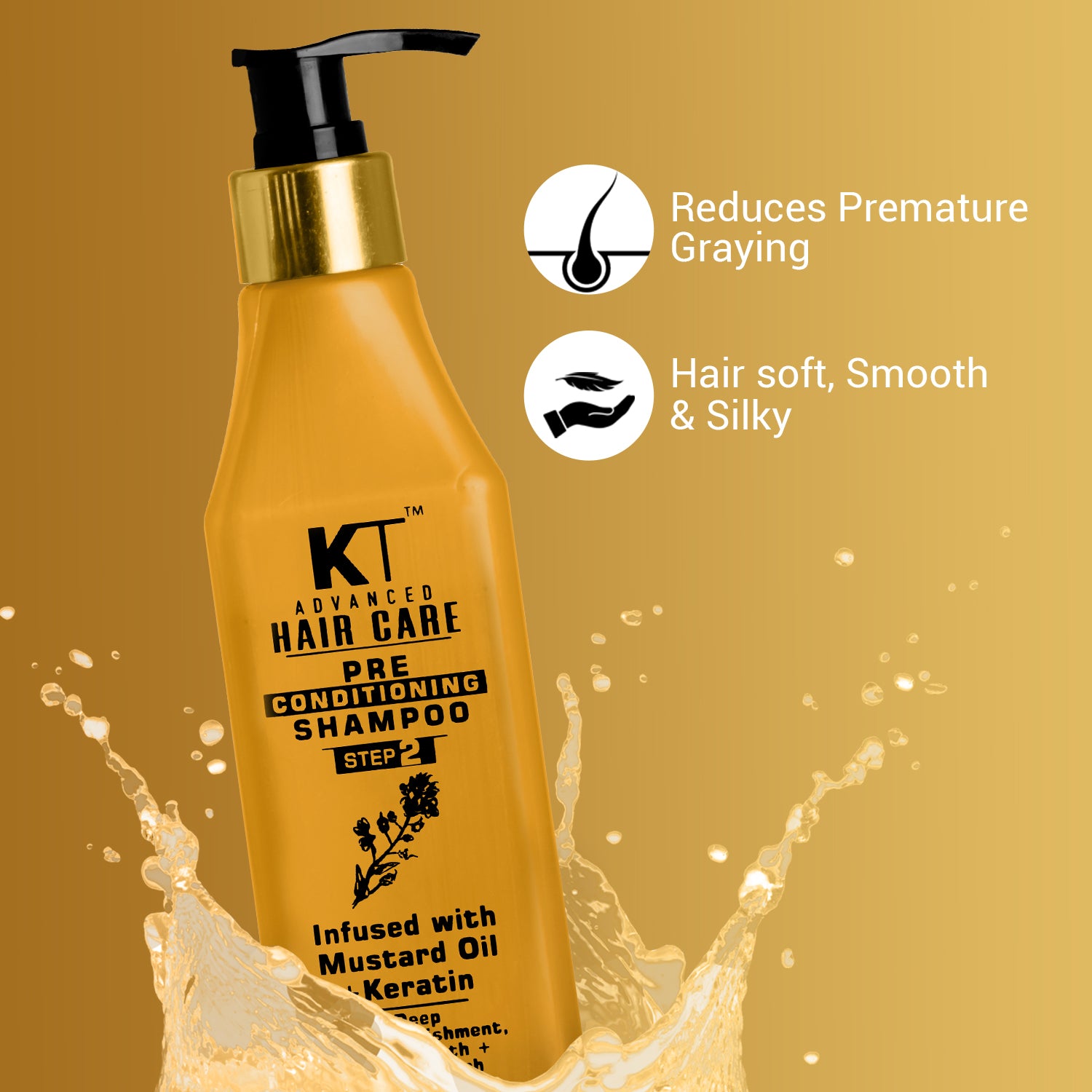 KT Professional Sulphate Free Advance Hair Care Pre-Conditioning Mustard Infused Keratin Shampoo - 250ml