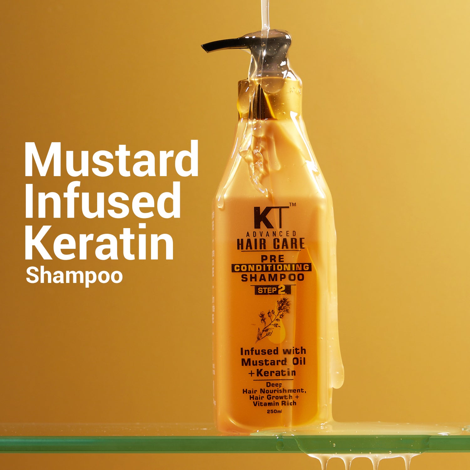 KT Professional Sulphate Free Advance Hair Care Pre-Conditioning Mustard Infused Keratin Shampoo - 250ml