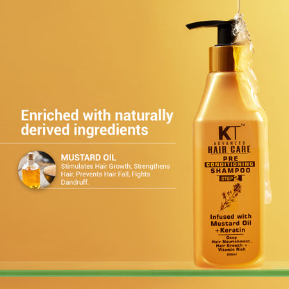 KT Professional Sulphate Free Advance Hair Care Pre-Conditioning Mustard Infused Keratin Shampoo - 250ml