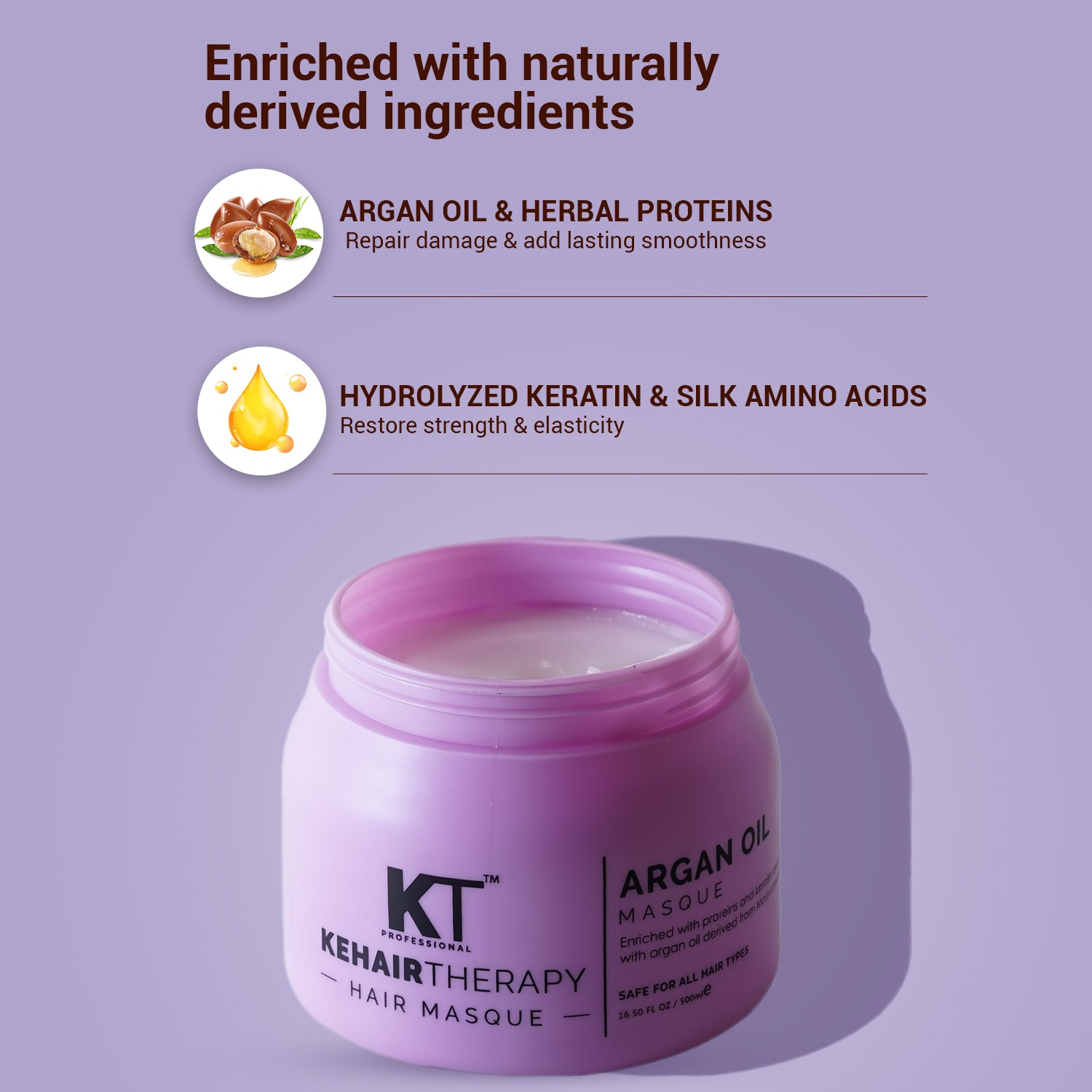 Argan Oil Hair Masque | Enriched with Proteins and Keratin | Deep Nourishment &amp; Hydration for Dry, Damaged Hair | Sulfate-Free, Paraben-Free | 500ml