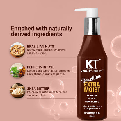 Brazilian Extra Moist Shampoo | Enriched with Brazilian Nut &amp; Peppermint Oil | Restores &amp; Revitalizes Dry, Damaged Hair | Sulfate-Free, Paraben-Free | 250ml