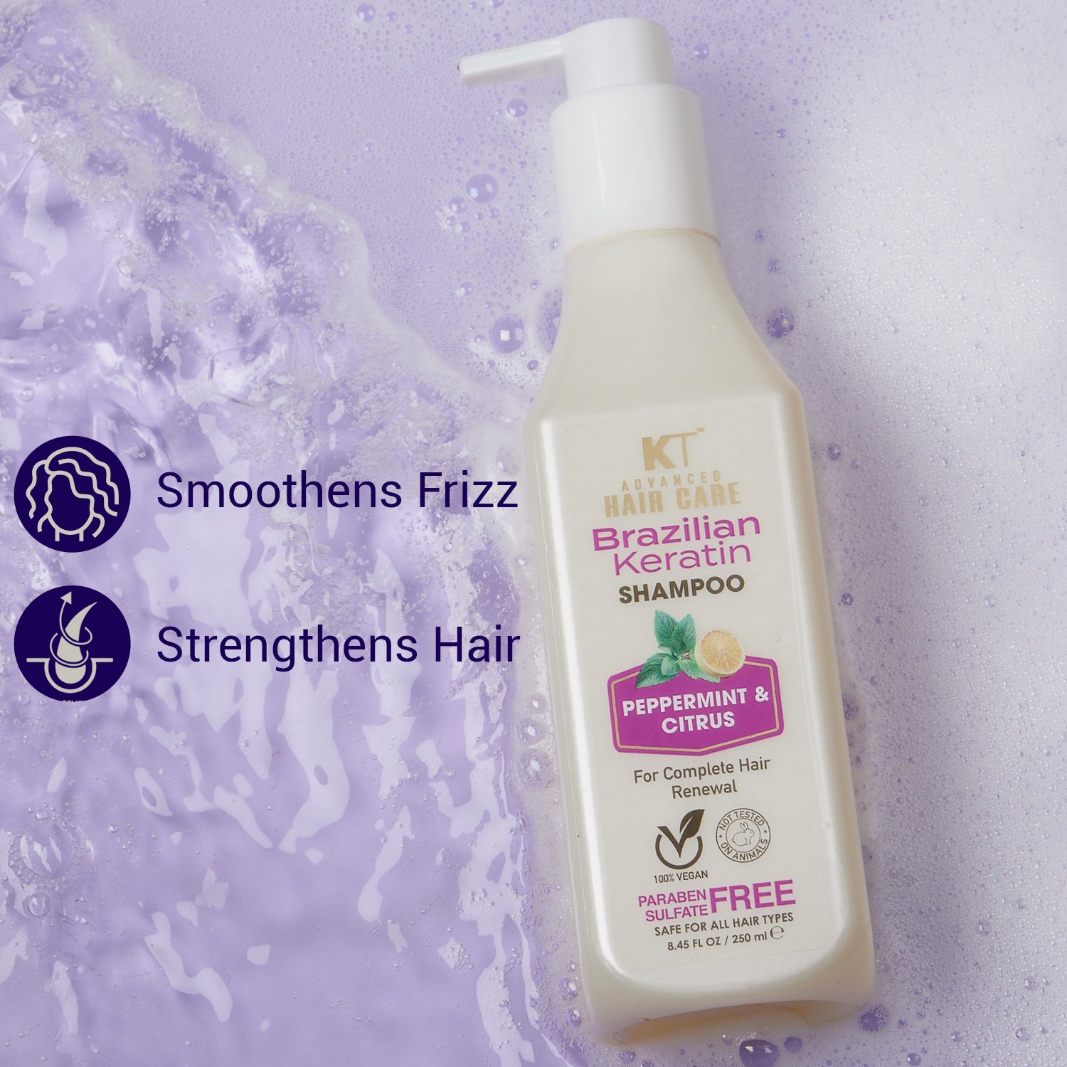 Brazilian Keratin Shampoo | Peppermint &amp; Citrus | Restores, Repairs &amp; Revitalizes Hair | Sulfate-Free, Paraben-Free | 250ml