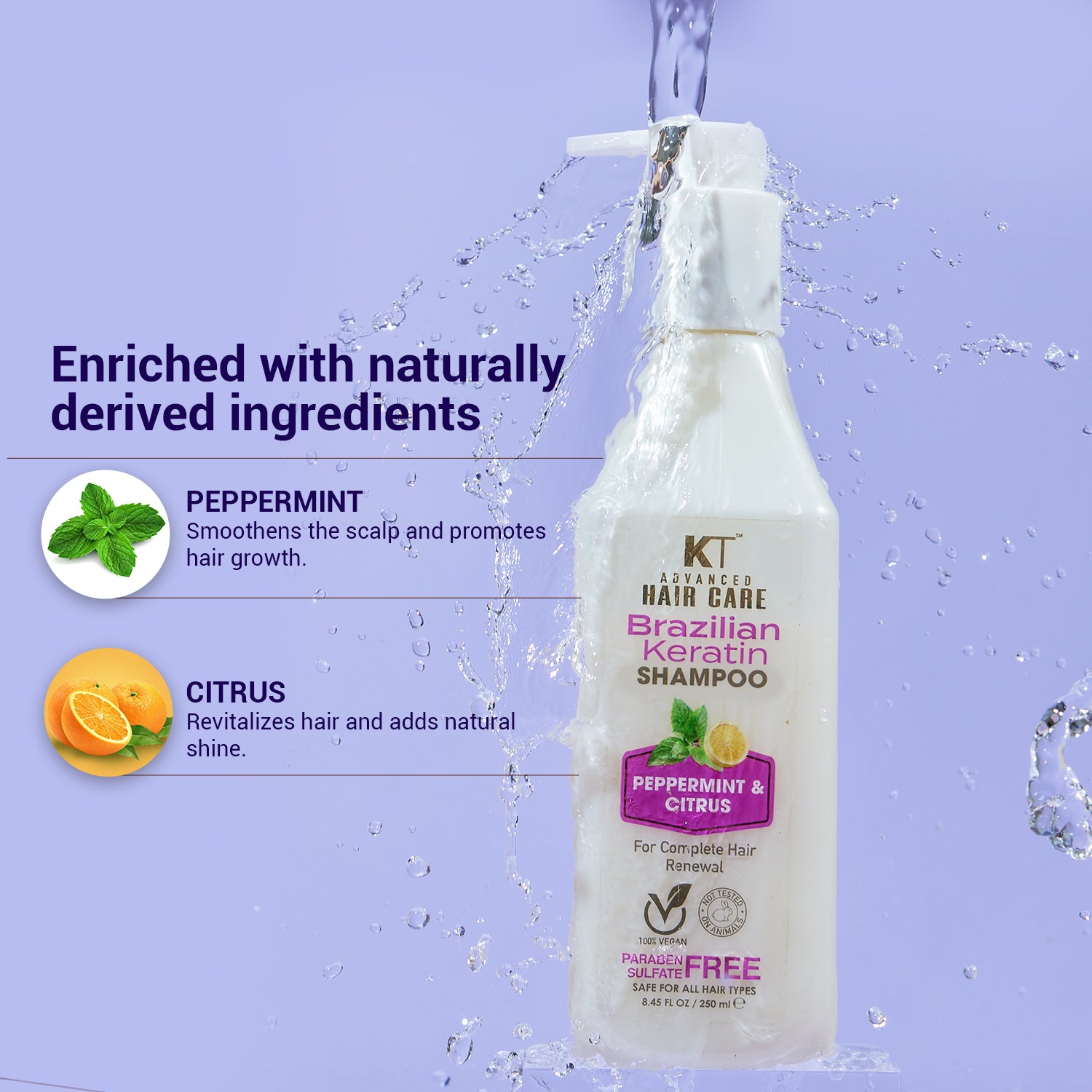 Brazilian Keratin Shampoo | Peppermint &amp; Citrus | Restores, Repairs &amp; Revitalizes Hair | Sulfate-Free, Paraben-Free | 250ml
